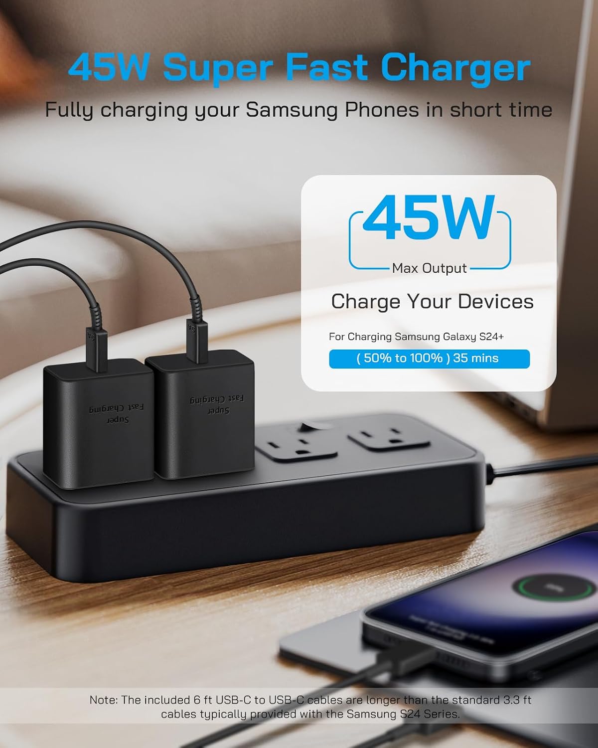 AISNI 2 Pack 45W Type C Charger Fast Charging with 6 FT Type C Cable | USB C Charger Block for Galaxy S26/S25/24/S23 Ultra