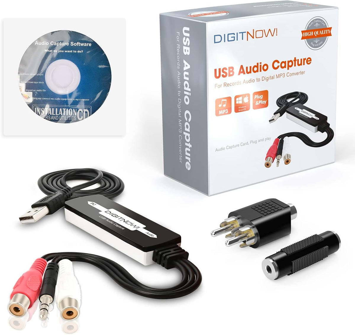 DIGITNOW USB 2.0 Audio Capture Card,Cassette Converter,Cassette to Digital,Cassette to MP3 Converter,Support Mac & Windows 10/8.1/8 / 7 / Vista/XP