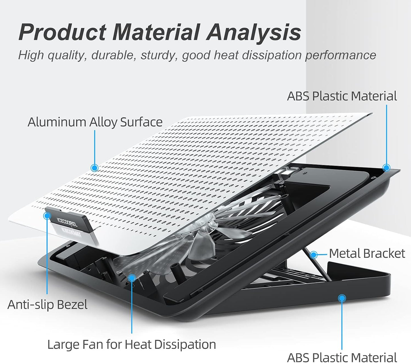 Aluminum Laptop Cooling Pad, Laptop Cooler Stand with 7 Height Adjustable, Laptop Fan Cooling Pad for Laptop 12-15.6 Inch, Notebook Cooler Pad with Two USB Port (Silver)