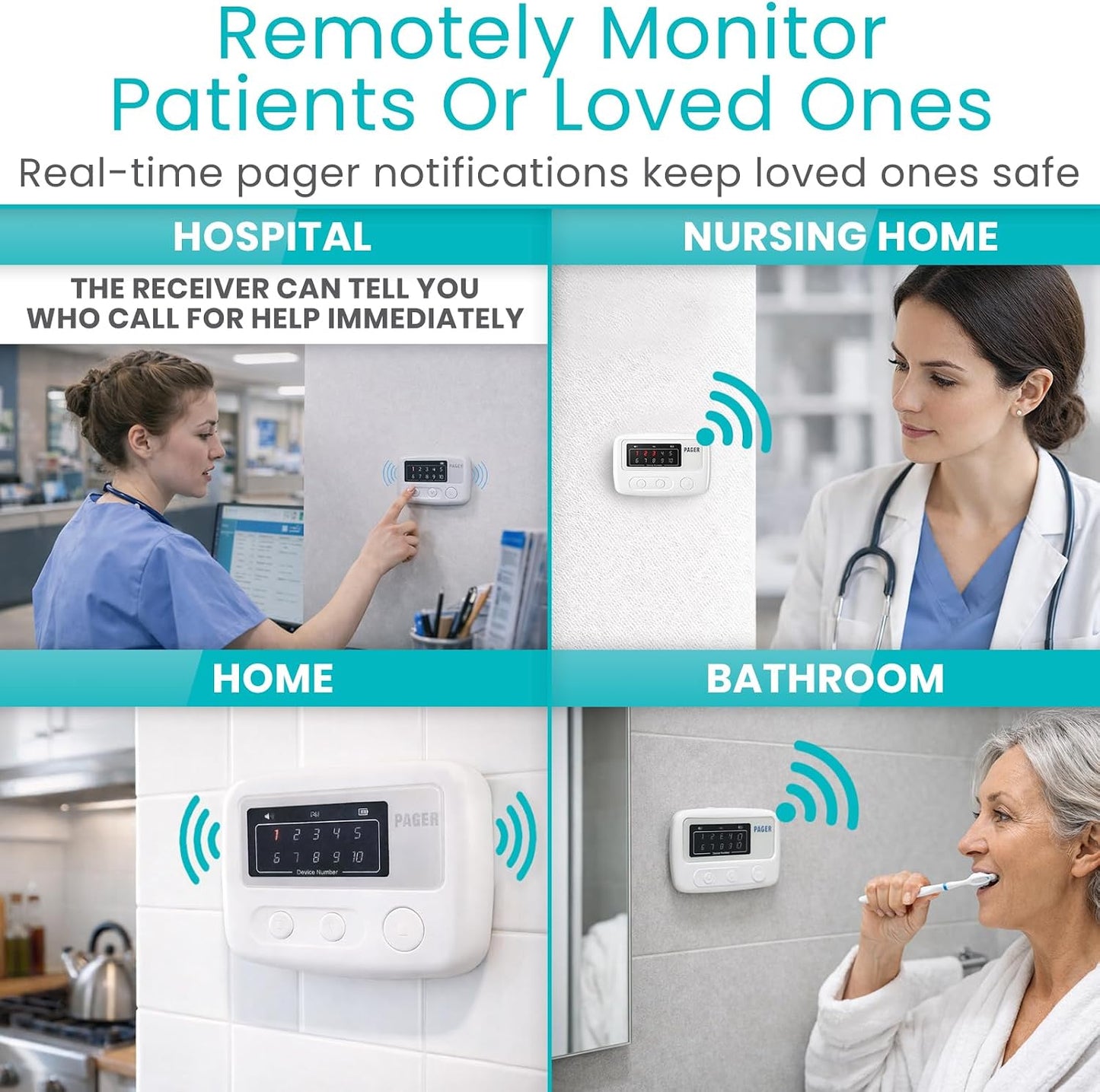 Vive Wireless Caregiver Pager - Nurse Alert for Dementia Patients - Smart | Portable Medical System for Caretaker - Connects to Call Button, Door, Window, Bed, Chair, Floor Alarm Pads