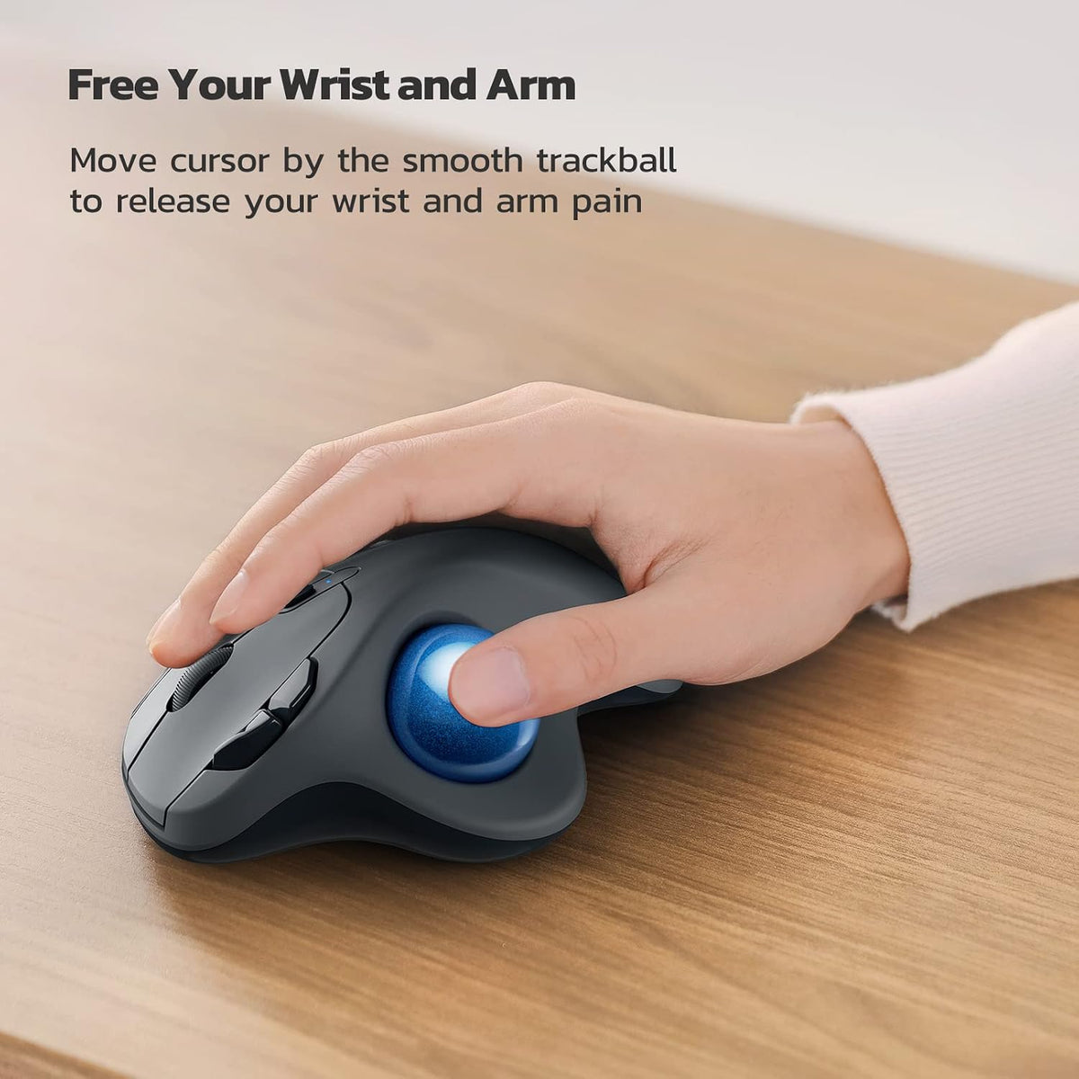 Nulea M501 Wireless Trackball Mouse Ergonomic Thumb Control, 4 DPI Levels | Rechargeable mouse with Bluetooth USB receiver,3 device use,smooth tracking,compatible with PC Mac Windows-Blue Grey