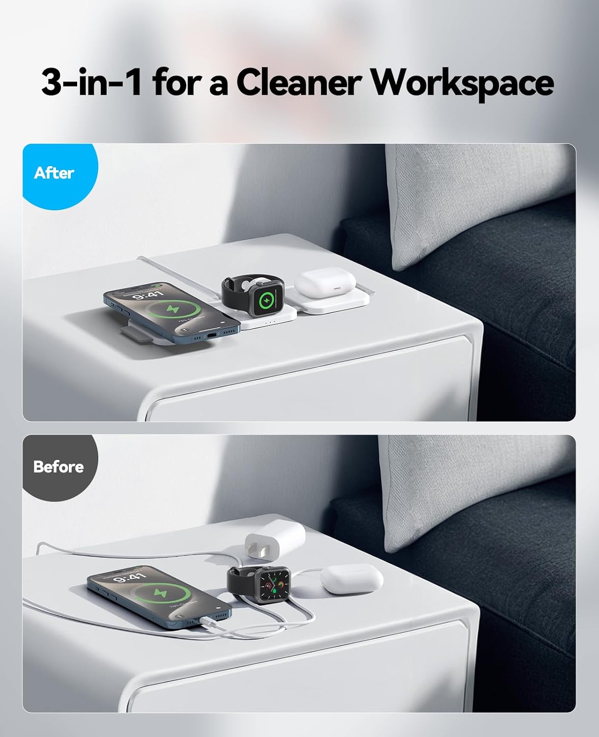 3 in 1 Charging Station for Apple, Foldable Magnetic Wireless Charger Dock | Travel Charging Pad for Multiple Devices iPhone 17 16 15 14 13 12 Pro Max Plus Apple Watch Series & AirPods 4/3/2/Pro