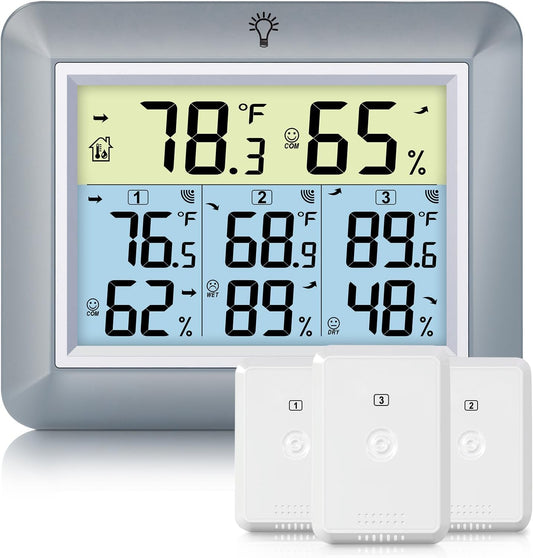 Urageuxy Wireless Indoor Outdoor Thermometer with 3 Sensors