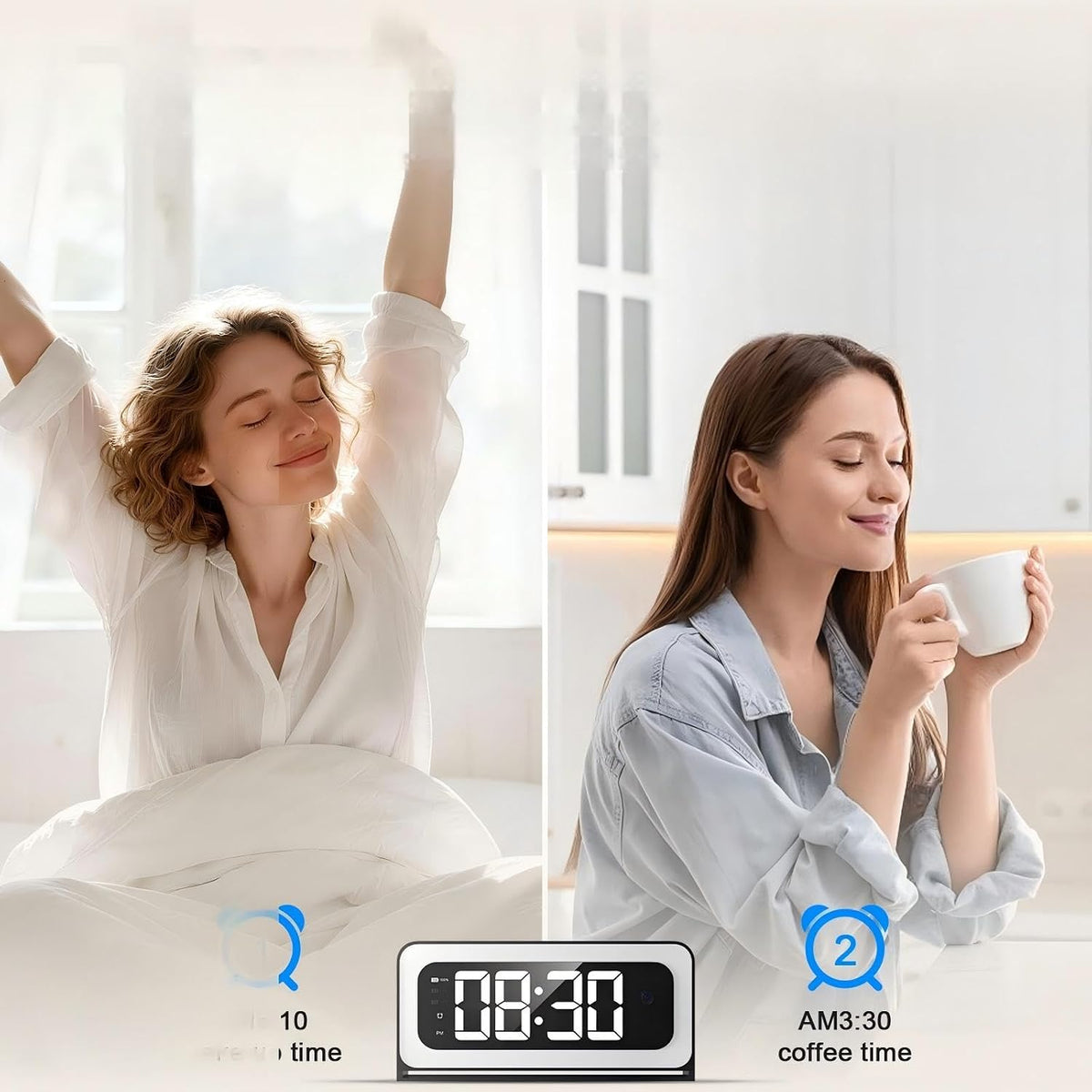 Clock Camera 2K, 5G&2.4G WiFi Indoor Security Camera, Cameras for Home Security, 3 in 1 Baby Camera with Alarm, Rechargeable Battery, pet Camera, Full Color Night Vision, Local Storage