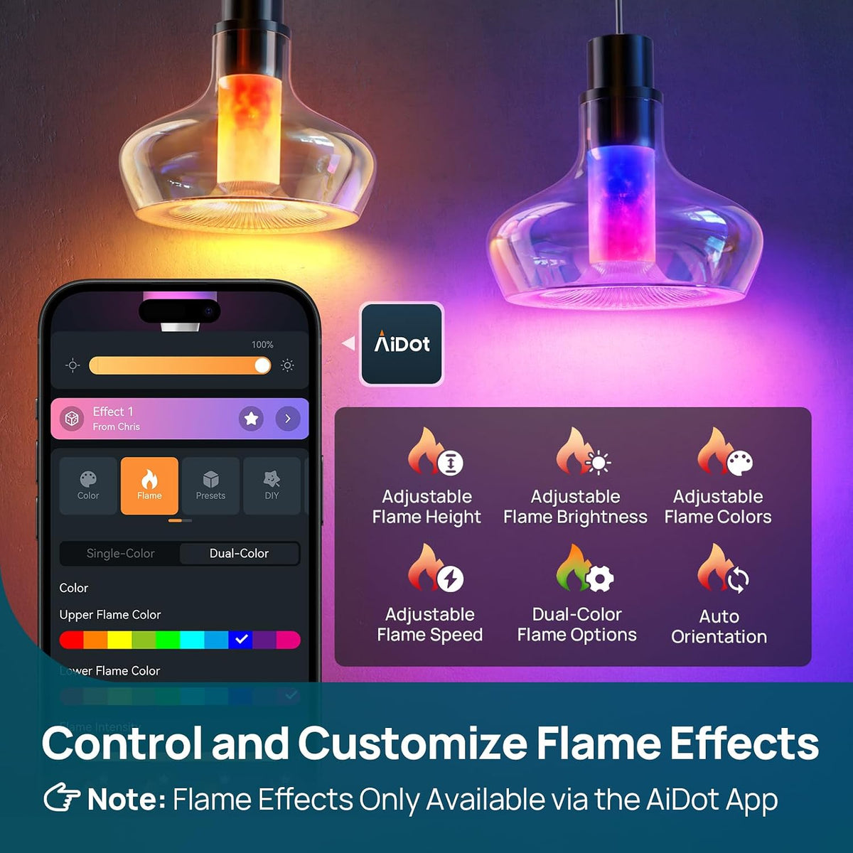 Linkind Smart Light Stick, Flame, Color and White Smart Light Bulb, 850lm