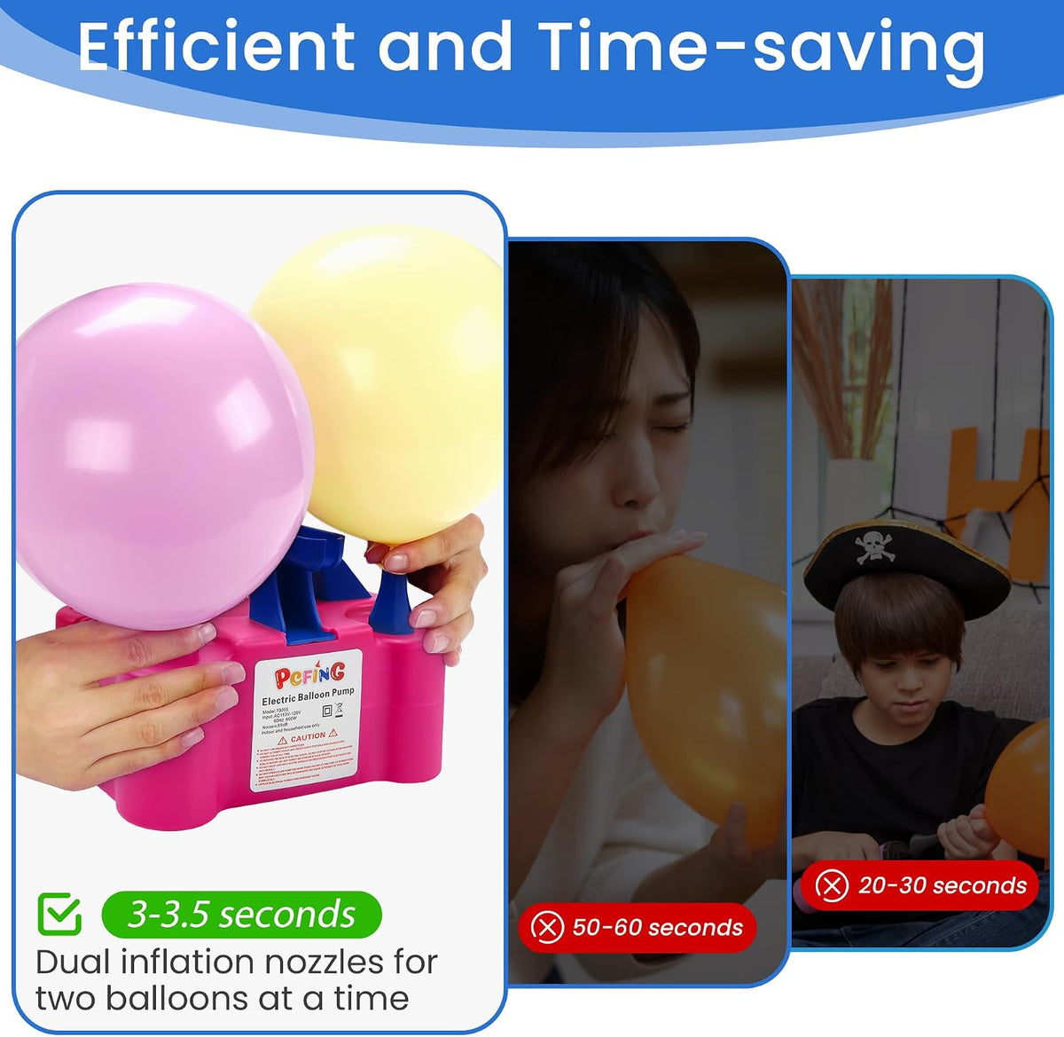 PCFING Balloon Pump Electric, Portable Balloons Inflator Blower Machine with Balloon Tie Tool & Dual Nozzle