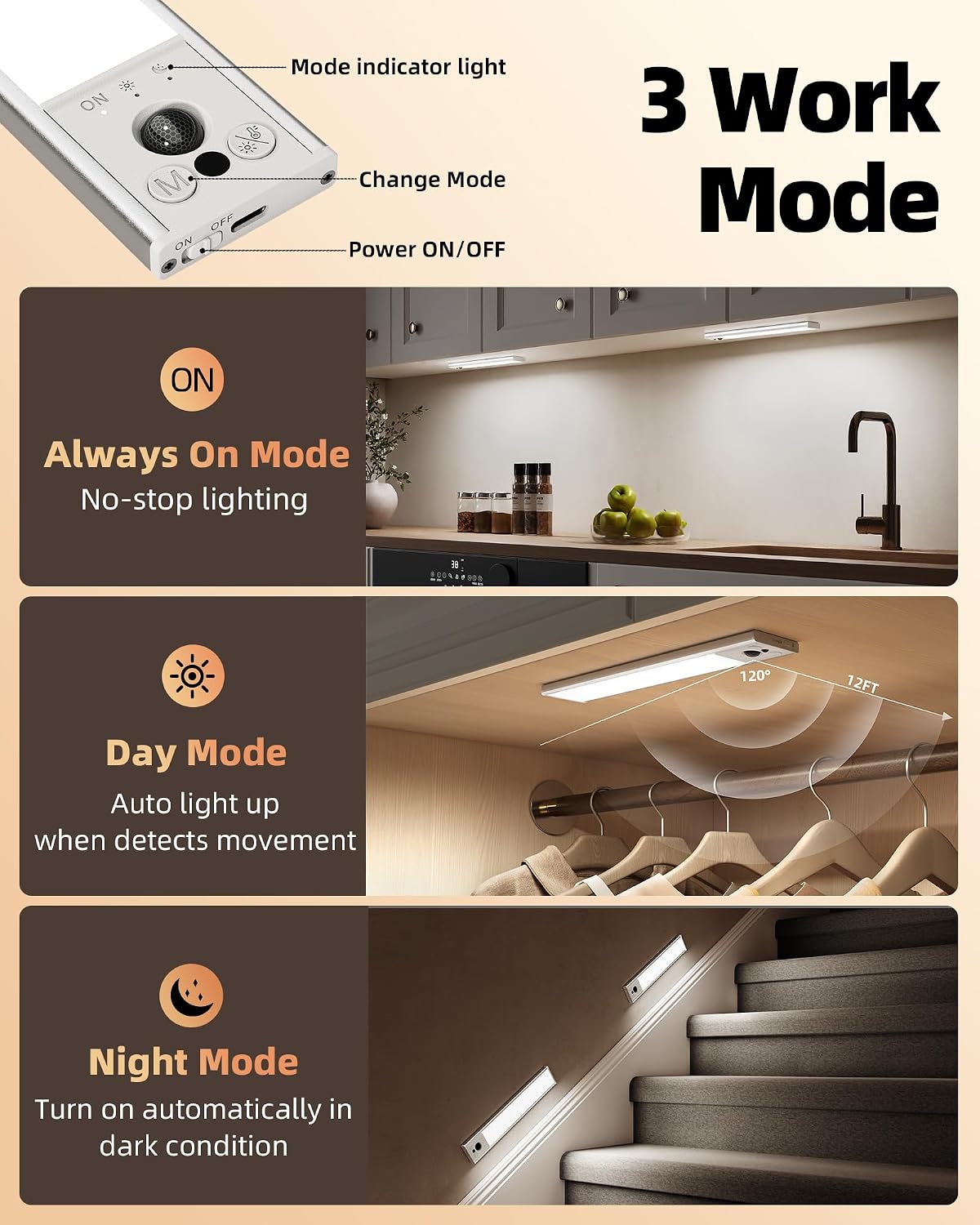 EZVALO 14.5inch Under Cabinet Lighting, 2 Pack 3500mAh Rechargeable Wireless Motion Sensor Lights Indoor, Dimmable Magnetic Closet Lights, Under Counter Lights for Kitchen, Pantry, Stairs