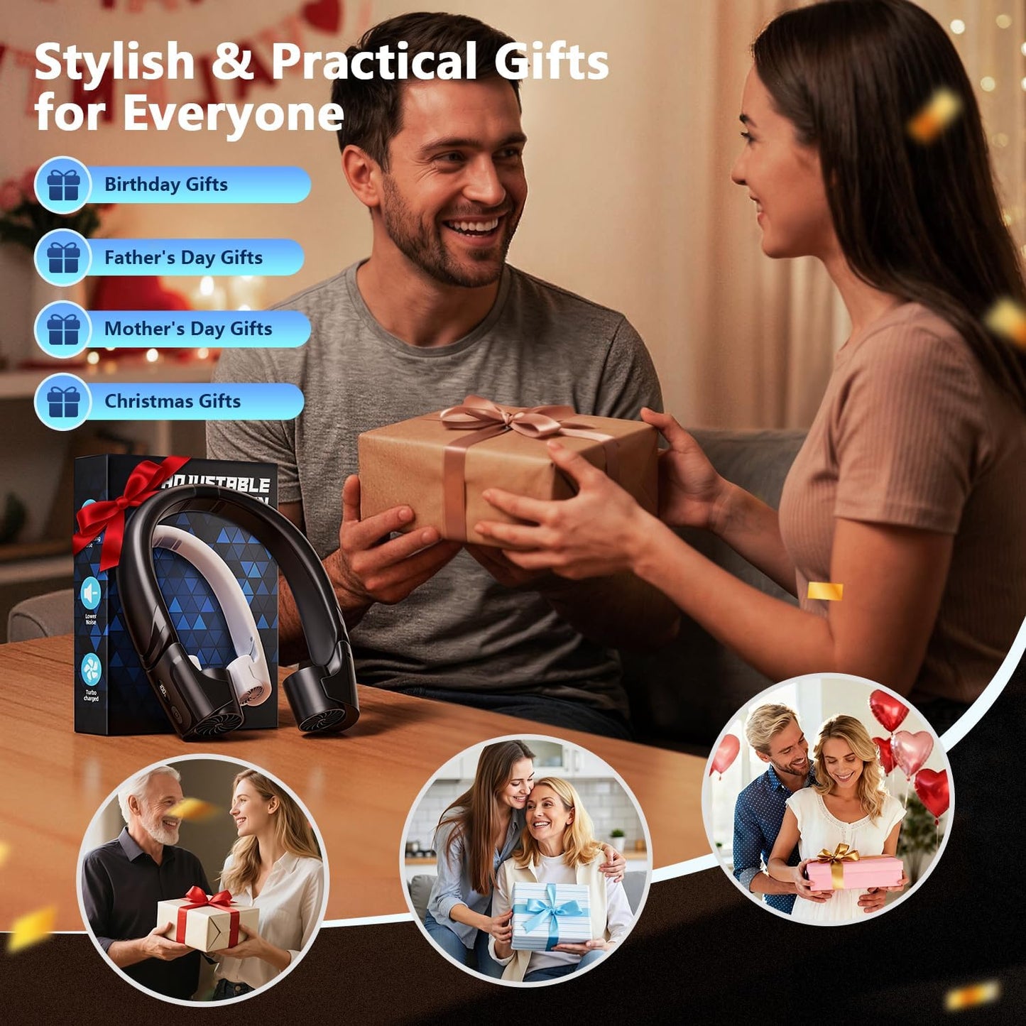 Mavax ChillGo Portable Neck Fan - 8000mAh Personal Wearable Fan, 9000 RPM Direct-flow 4X Powerful 360° Airflow Cooling Fan, Max 16H, 4 Speeds, LED Display, Great Gifts for Men Women - 5th Gen Black