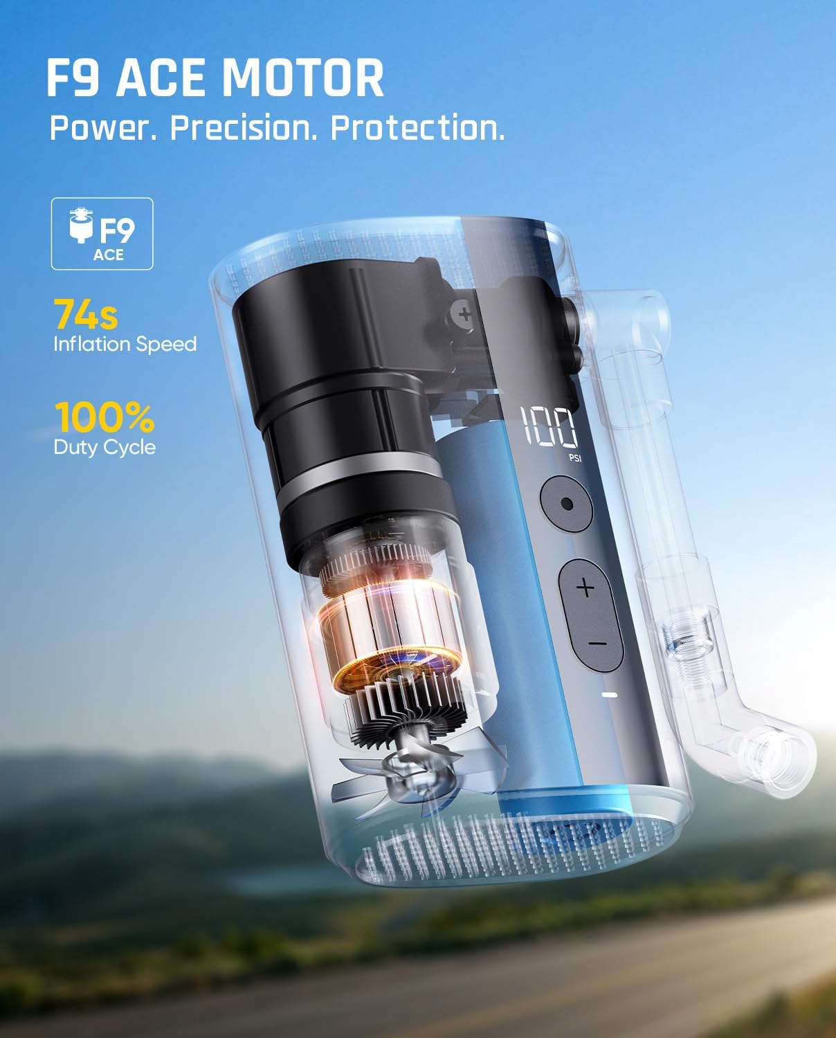 Fanttik X9 Ace Mini Electric Bike Pump, 150PSI, 32s Inflate, Auto Stop | Portable Air Pump with Presta and Schrader Valve, for Motorcycle/Road/E-Bike/MTB, Powerful Battery, 1 PSI accuracy