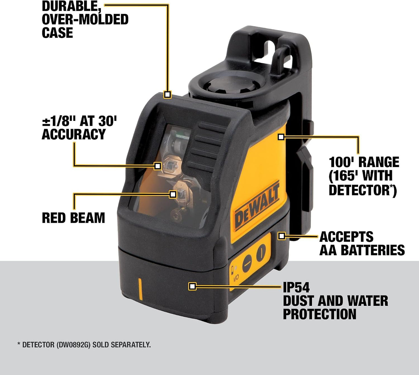DEWALT Line Laser, Self-Leveling, Cross Line, Red Beam (DW088K)