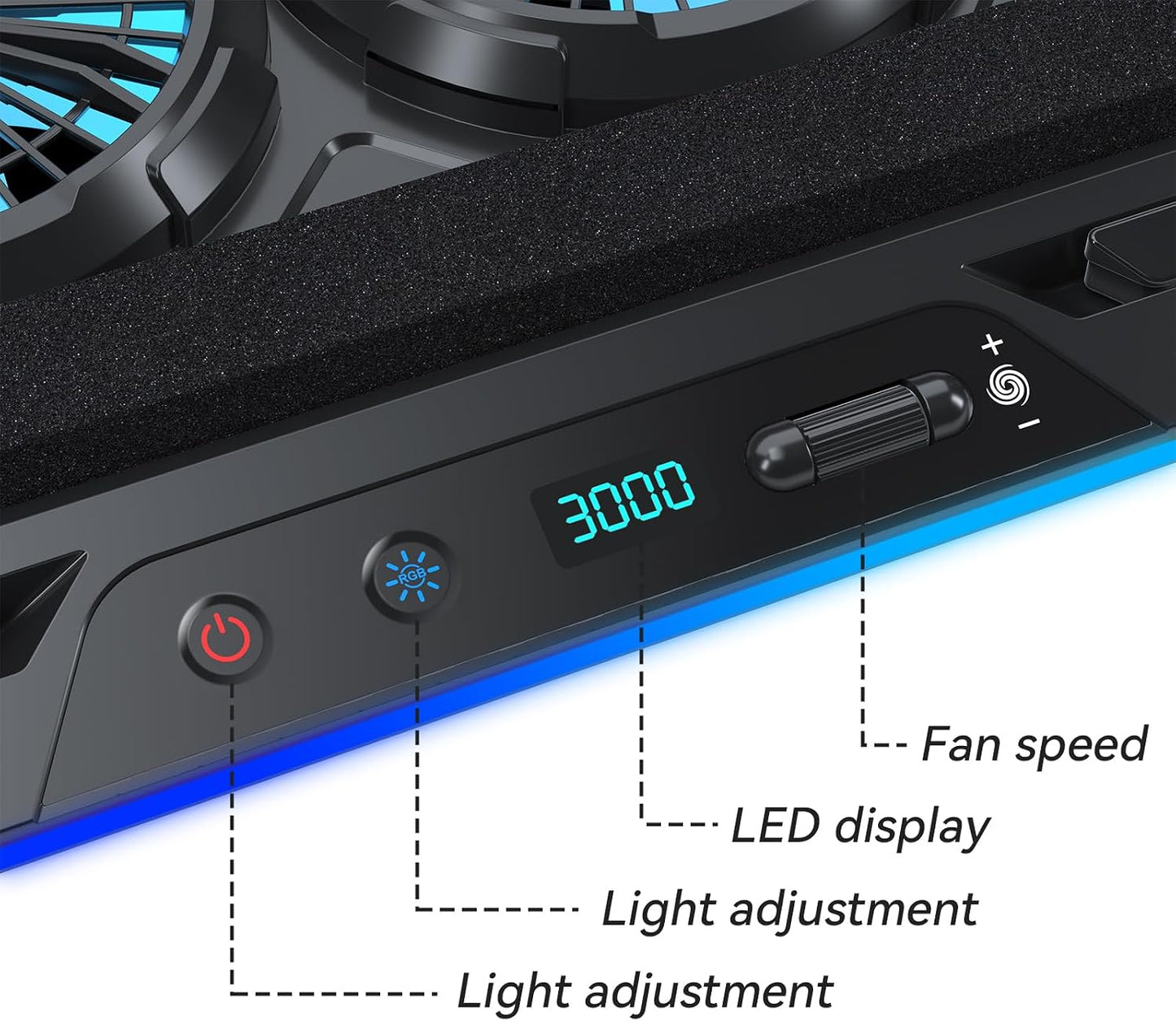 KYOLLY RGB Gaming Laptop Cooling Pad with Two Turbo Fan 3000RPM, Rapid Cooling for 15.6-19.3" Laptops, Variable Speed Control, 6 Adjustable Heights,10 RGB Lighting Modes,4 Hub