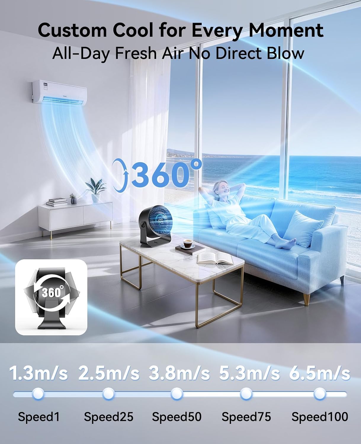DIGIX Portable Desk Fan, 100 Speeds, 360° Rotation, USB Rechargeable | Quiet LED Display Table Fan with Wall Mount Design. Small Personal Cooling Fans for Home, Bedroom, Office & Travel, Black
