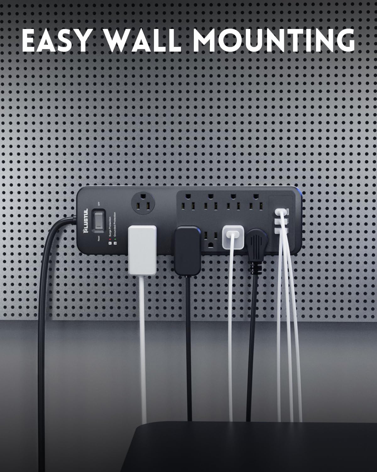 Surge Protector Power Strip 25FT | Surge Protector with 10 Outlets - Spacious Design for Large Plugs, Flat Plug, 20W USB C Charging for Home, ETL Listed, 2040J