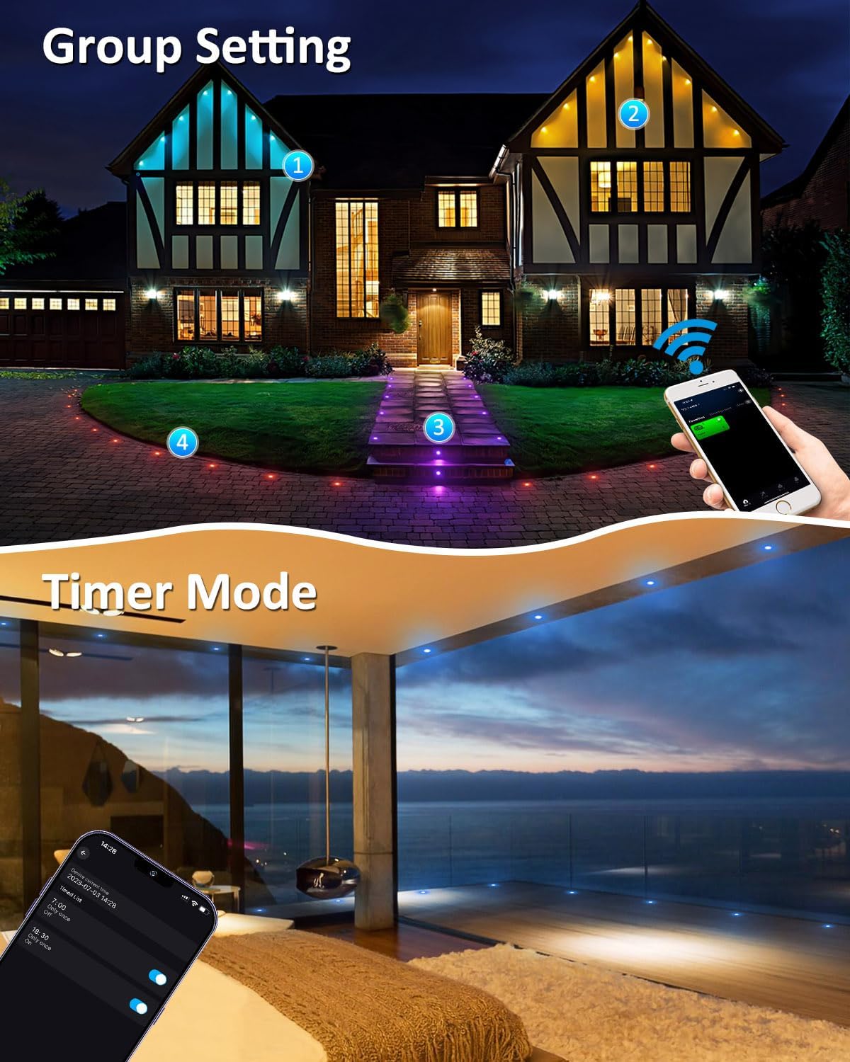 LED Recessed Φ1.22" RGB Deck Lights Outdoor Waterproof 30 pcs with Remote