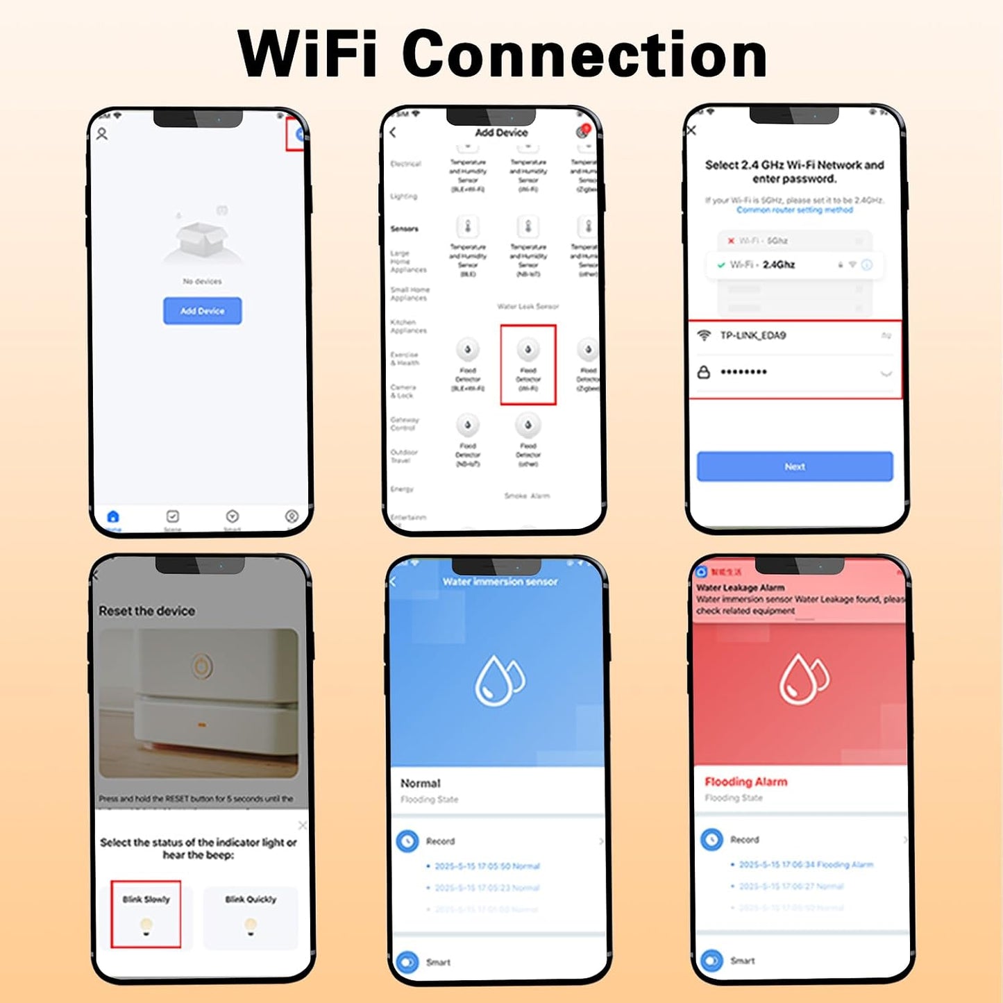 Water Alarm Leak Detector, Water Leak Detector with Cable, 100dB Adjustable Sound Alarm & Real-Time App Alerts WiFi Water Sensor for Home, Kitchen, Bathroom, Warehouse