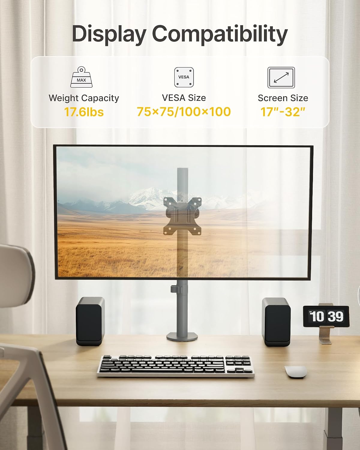 monTEK Pole Monitor Mount Bracket, Full Motion,17–32" Screen,Up to 17.6 Lbs | Lightweight Portable Pole Mount for 17–32"Monitors, Fits 1.1"–2.4" Poles, Ideal for Office, Classroom & Gaming Setups