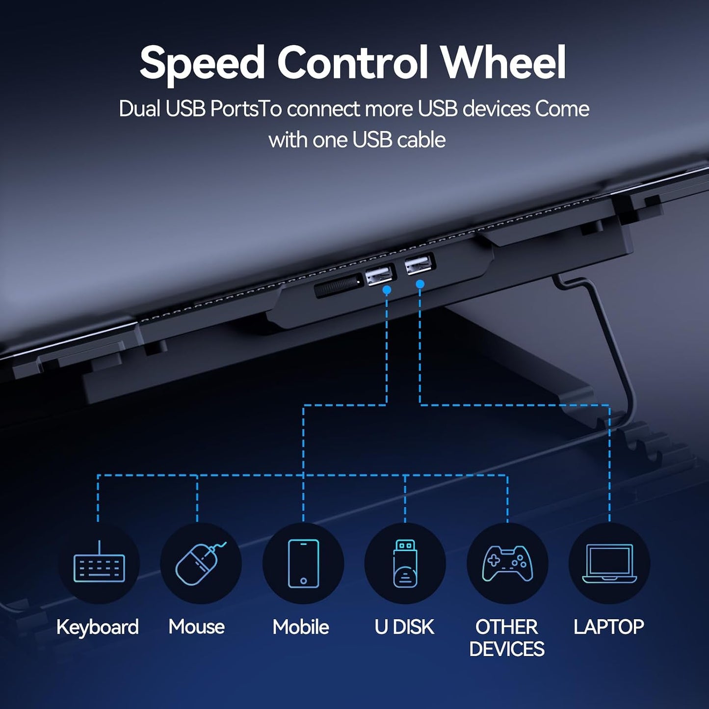 Laptop Cooling Pad with 6 Cooling Fans, Cooling Pad for Laptop Fan 13-15.6 Inch, Laptop Cooler Stand with 6 Height Adjustable, Notebook Cooler Pad with Two USB Port