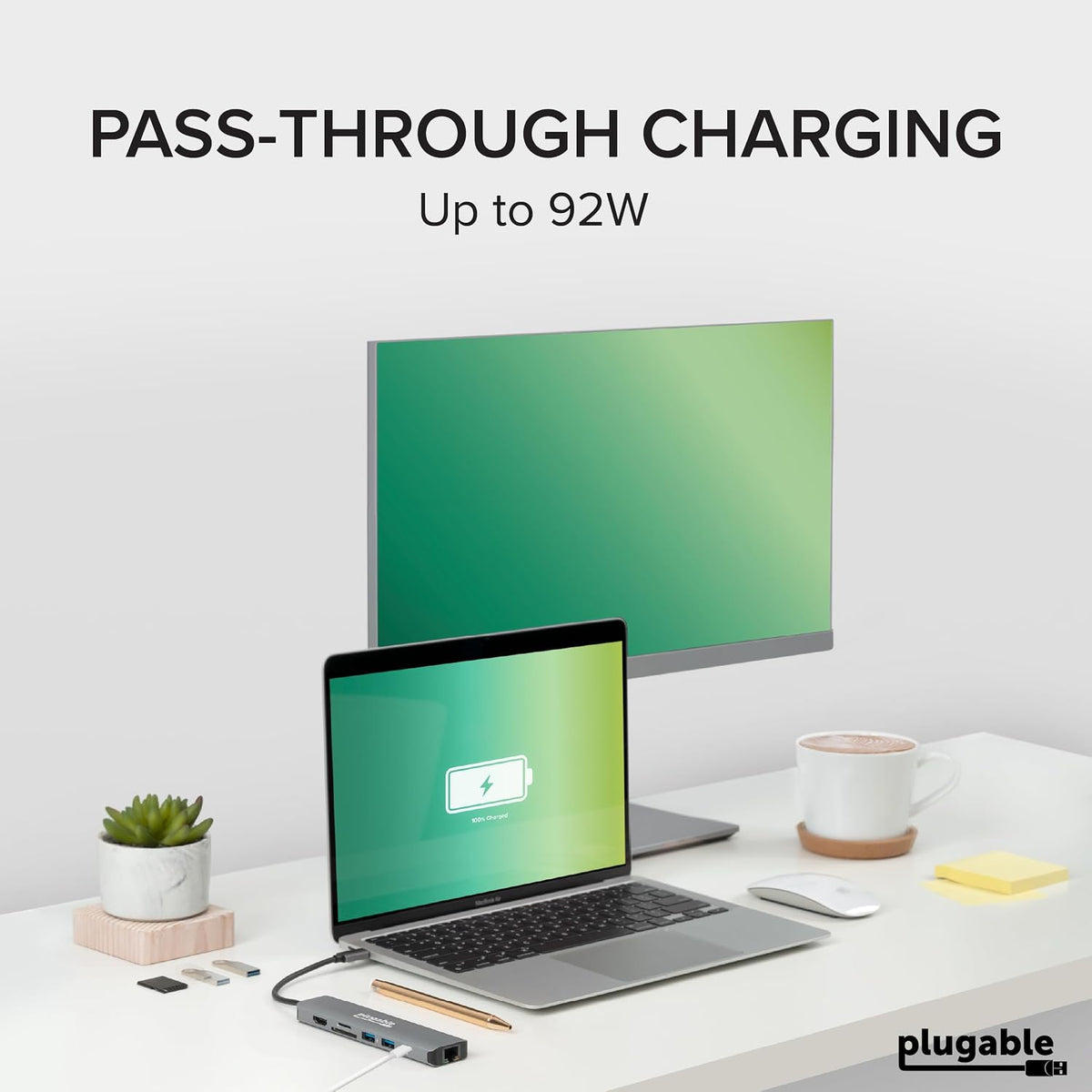 Plugable 7-in-1 USB C Hub Driverless Multiport Adapter with Ethernet