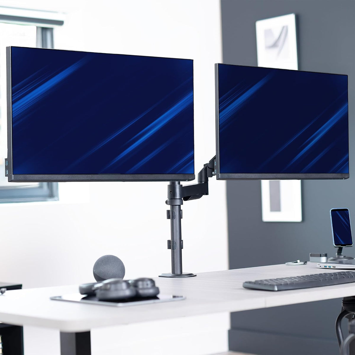 VIVO 17 to 32 inch Dual Mechanical Monitor Mount, 2 Tension Spring Arms, Adjustable Swivel, Rotation, Heavy Duty VESA Desk Stand with C-clamp, Grommet, Max VESA 100x100, Black, STAND-V002K