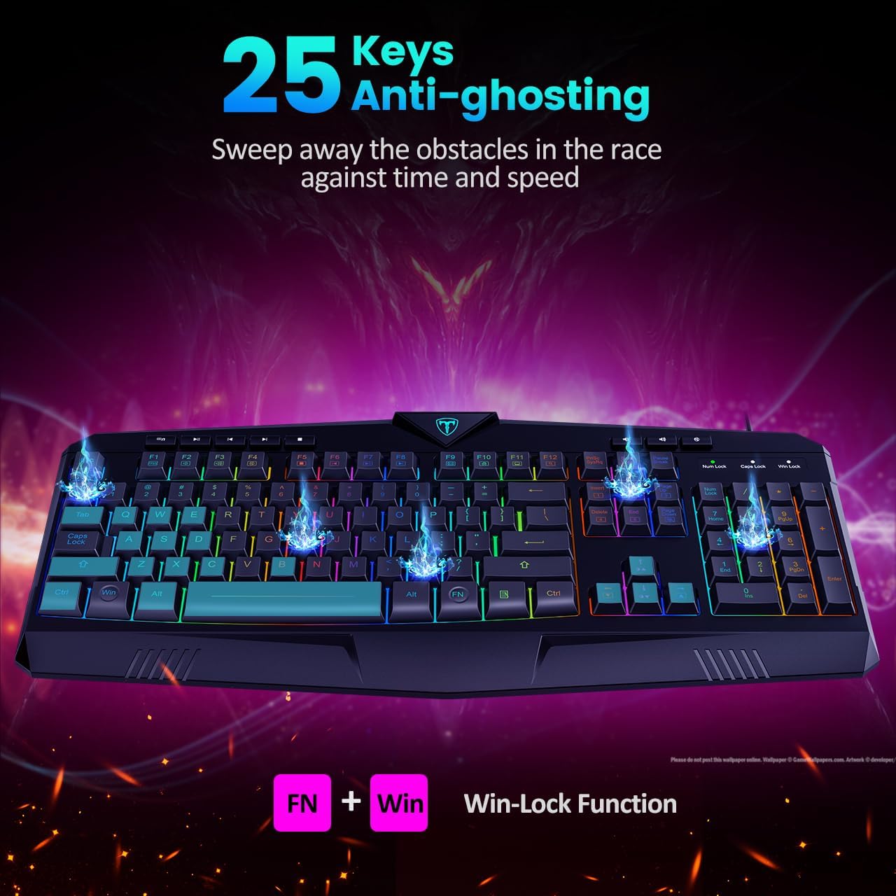 Gaming Keyboard, Full Size RGB Backlit Quiet Computer Keyboard, Wrist Rest, Silent Keys, Multimedia Keys, Anti-ghosting, Waterproof Light Up USB Wired Keyboard for PC Mac Xbox Gamer Office