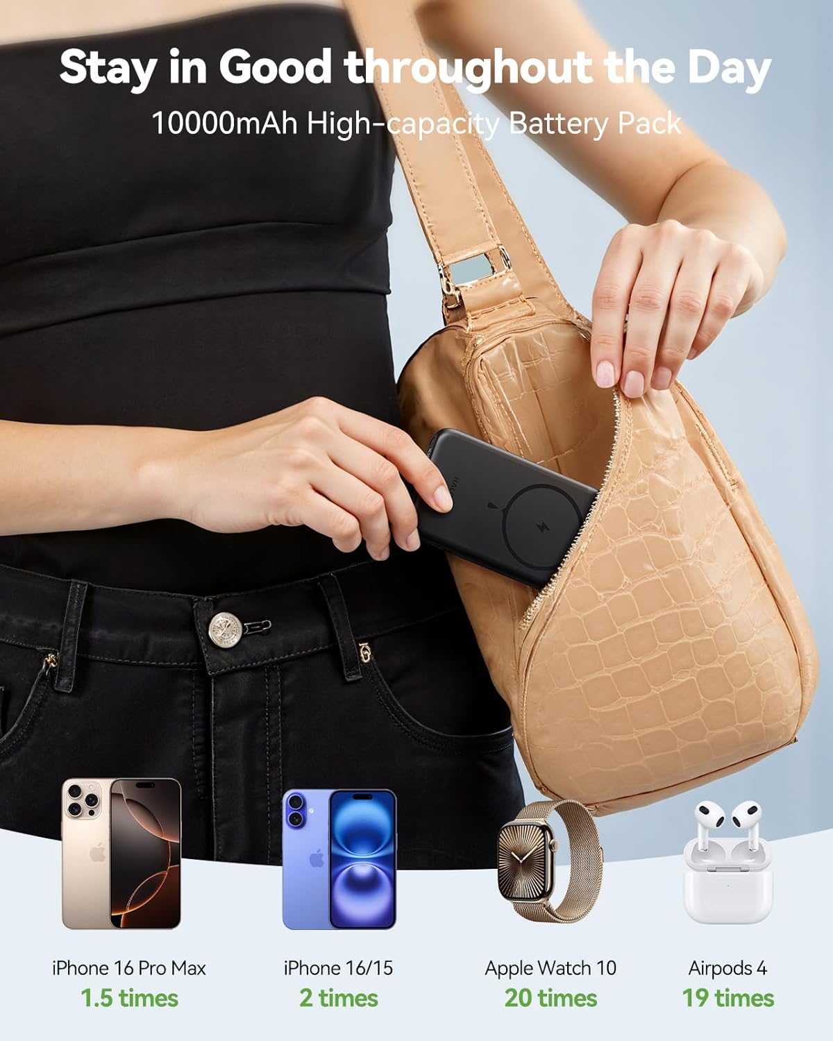 Magnetic Portable Charger for iPhone &amp; Apple Watch, 10000mAh Wireless Power Bank USB-C Fast Charging with Stand for iPhone Air/17/16/15/14/13 Series &amp; iWatch, Travel Essential for Magsafe Battery Pack