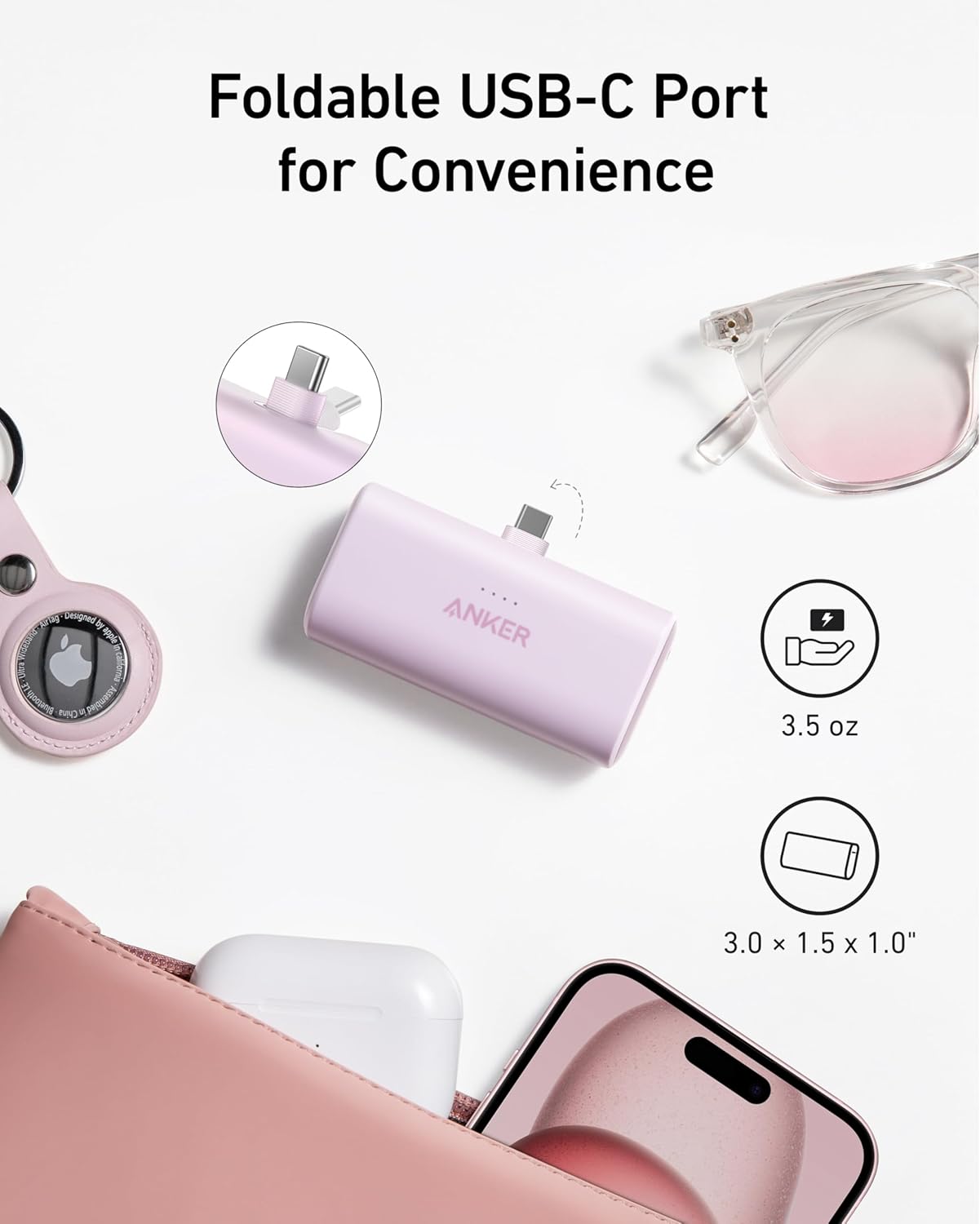 Anker Nano Power Bank,5,000mAh Portable Charger, Built-in USB-C Connector | 5,000mAh 22.5W Portable Charger for iPhone 17 / 16 / 15 Series, Galaxy S23 / S22 Series, iPad Pro / Air, AirPods, and More