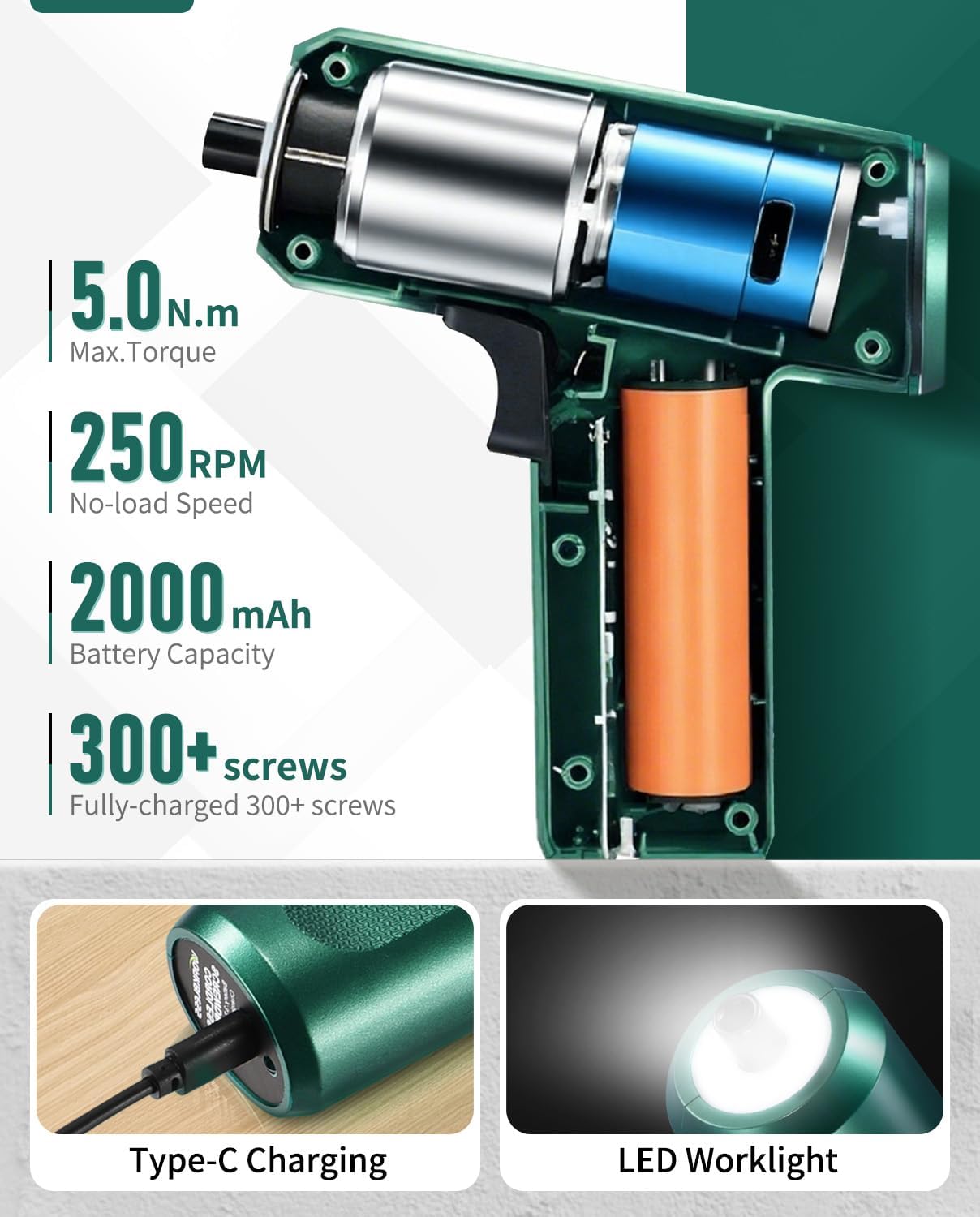 Cordless Screwdriver Set 3.7V with LCD Touchscreen Display | Electric Screwdriver with 8 Torque Settings, Includes 15Pcs Bits with Carry Bag, USB Cable, Tool Kit for Home DIY Projects