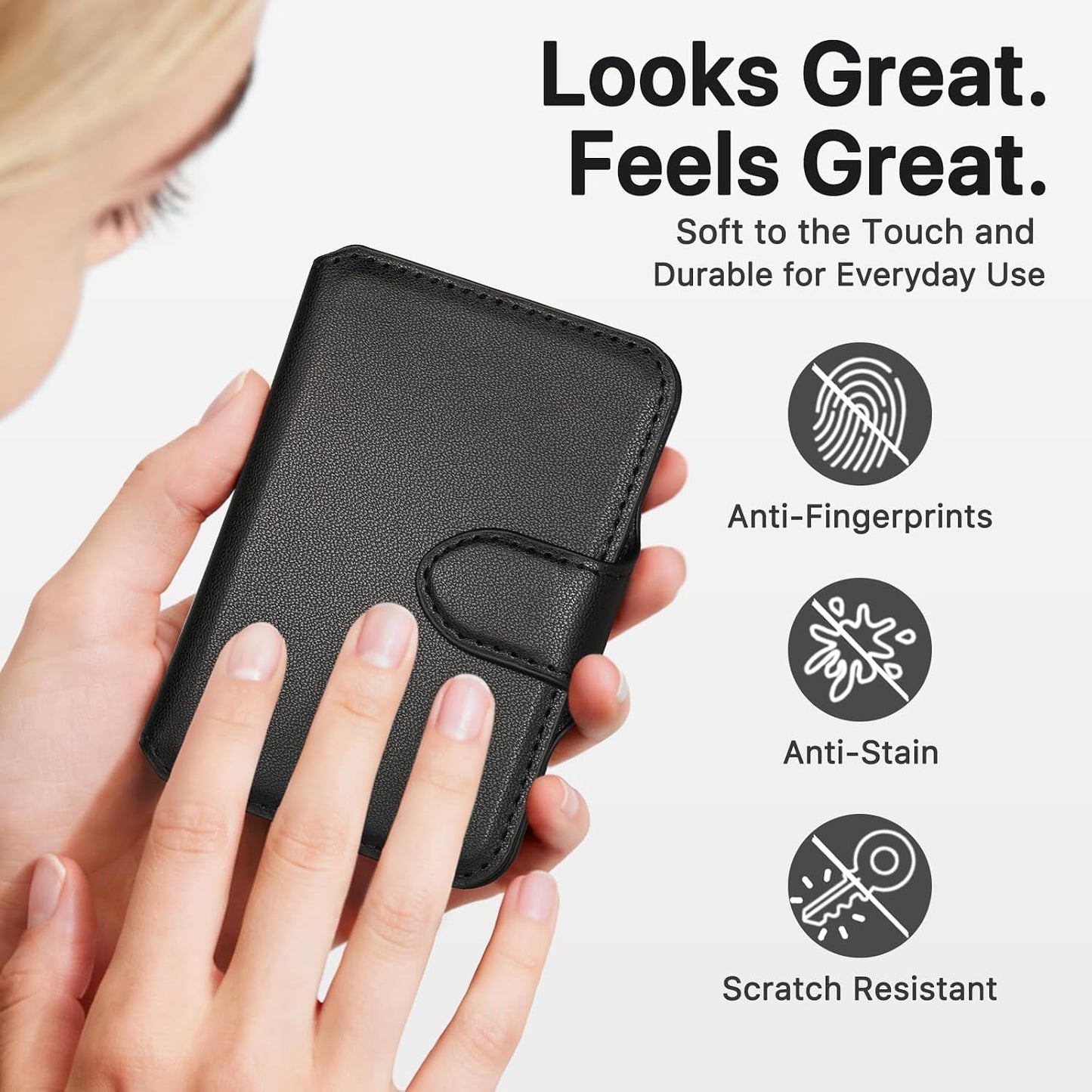 for MagSafe Wallet, Magnetic Phone Wallet RFID Blocking, Slim 5-8 Card Holder with Cash Slot & Clear ID Window, Minimalist Mag Safe Wallets for iPhone 17/16/15/14/13/12 Series, Midnight Black