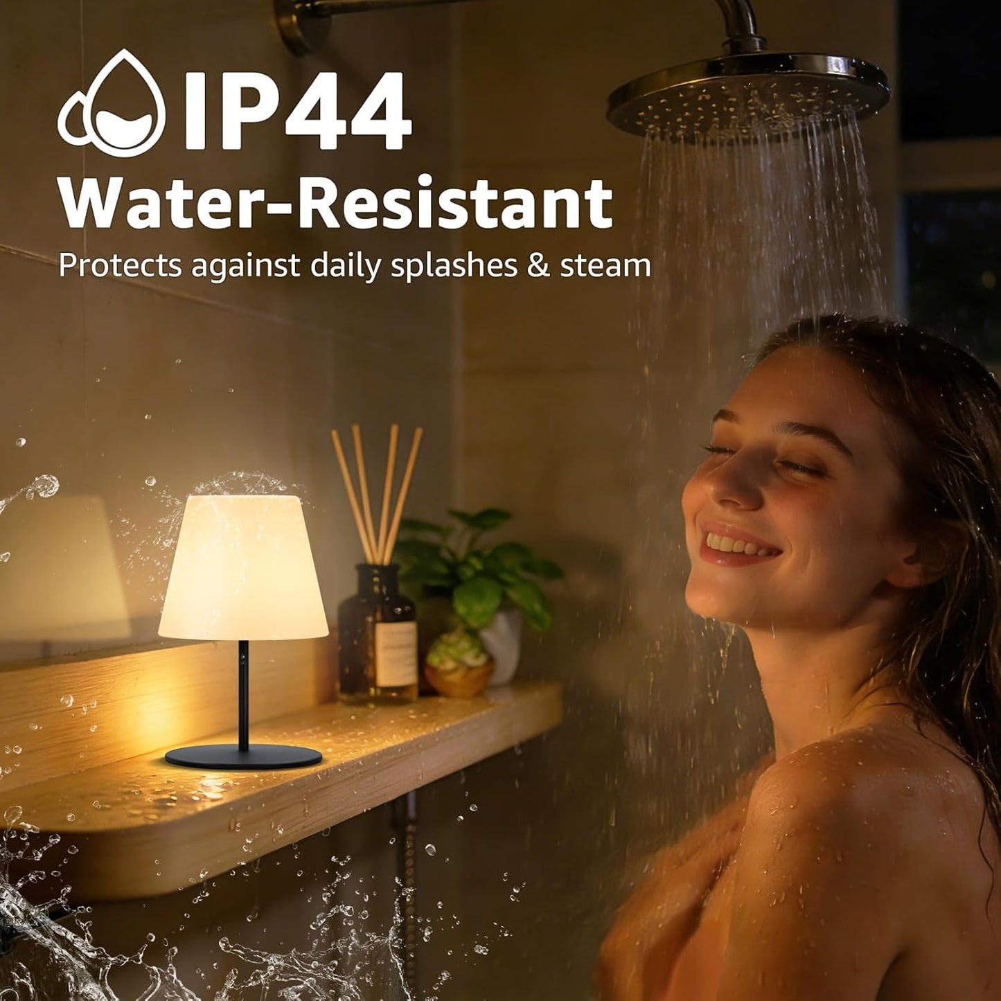 uuffoo 2 Pcs Mini Touch Shower Lamps Waterproof with 2-Step Warm White | Soft Light for Eye Care, Cordless Recharge lamp, RGB, IP44, Dual Plug USB Charging Cable, Color Temperature Memory(Black)