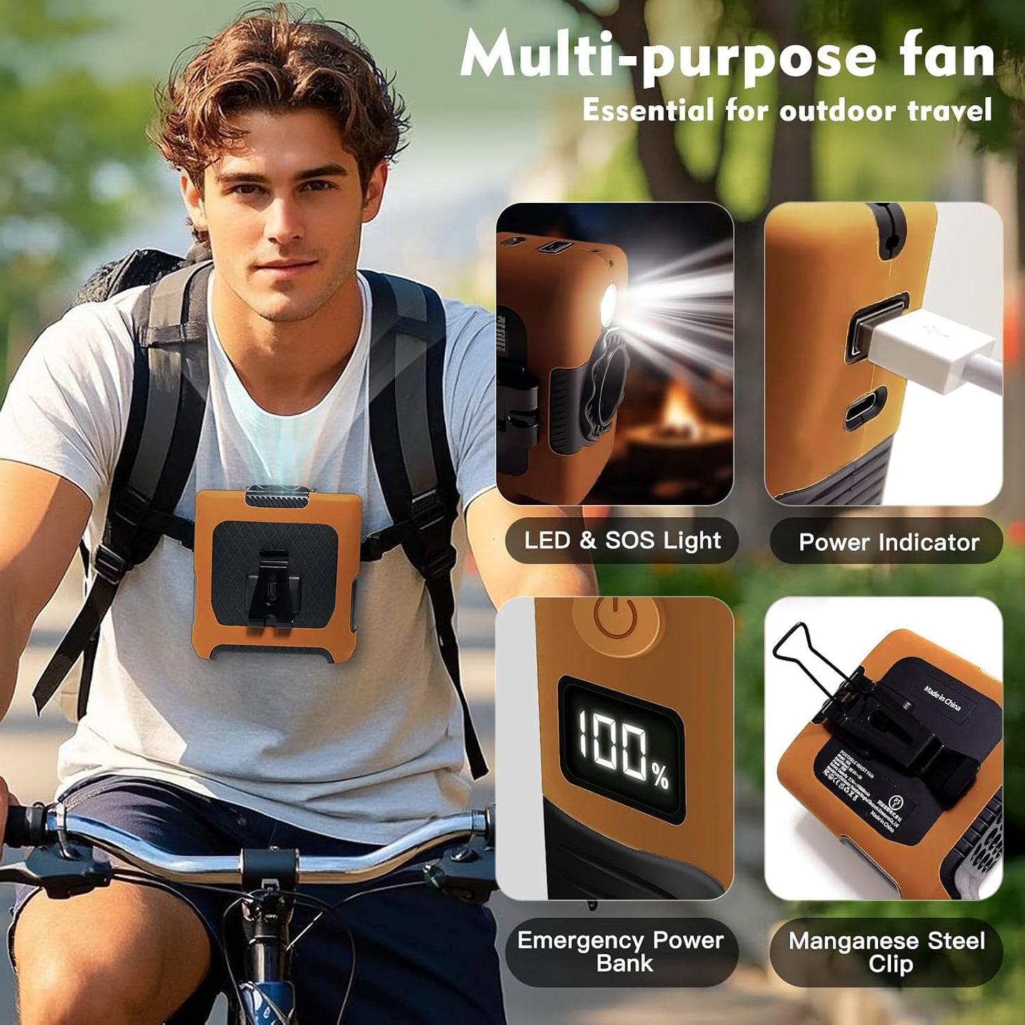 FANSYJKJ Portable Waist Fan Cooling Body Clip Belt Shirt Fans for Outdoor | 10000mAh Rechargeable Personal Fan with 5 Speed Max 55H Runtime Low Noise Shirt Fans with Flashlight for Travel Camping