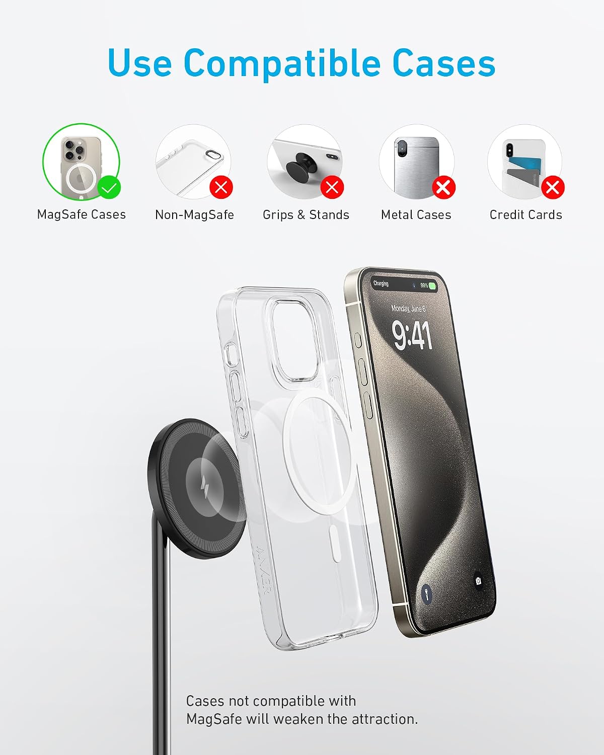 Anker PowerWave 2-in-1 MagSafe Compatible Wireless Charging Stand | Magnetic Dual-Device Dock Lite for iPhone 16 / 15 / 14 / 13 Series, AirPods 2 / Pro, and More (Adapter Not Included)