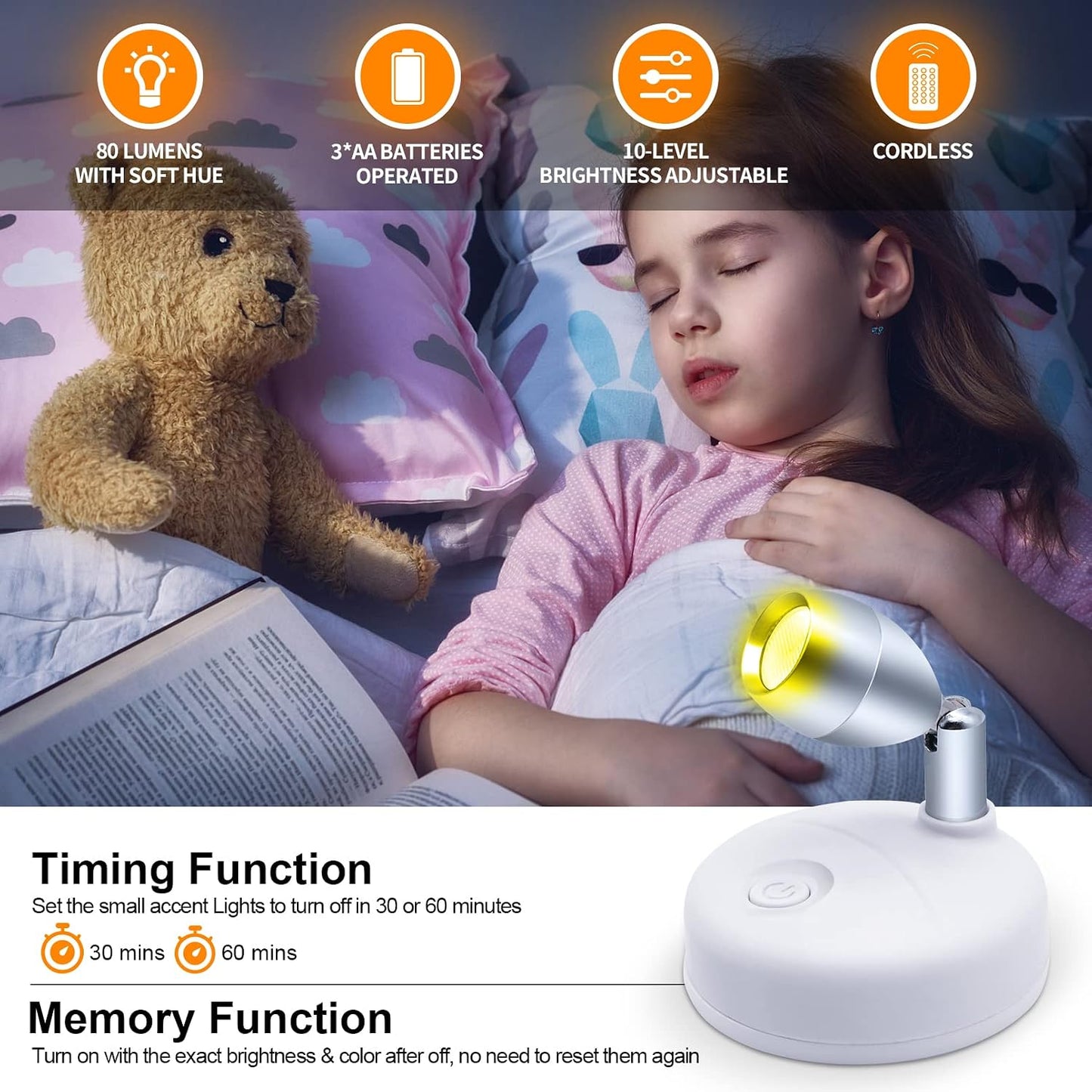 Spot Lights Indoor Battery Operated Uplights with Remote, RGBW 13 Color Wireless LED Spotlights Mini Stick On Wall Accent Lights Rotatable Head with Dimmer & Timer for Artwork Painting Closet
