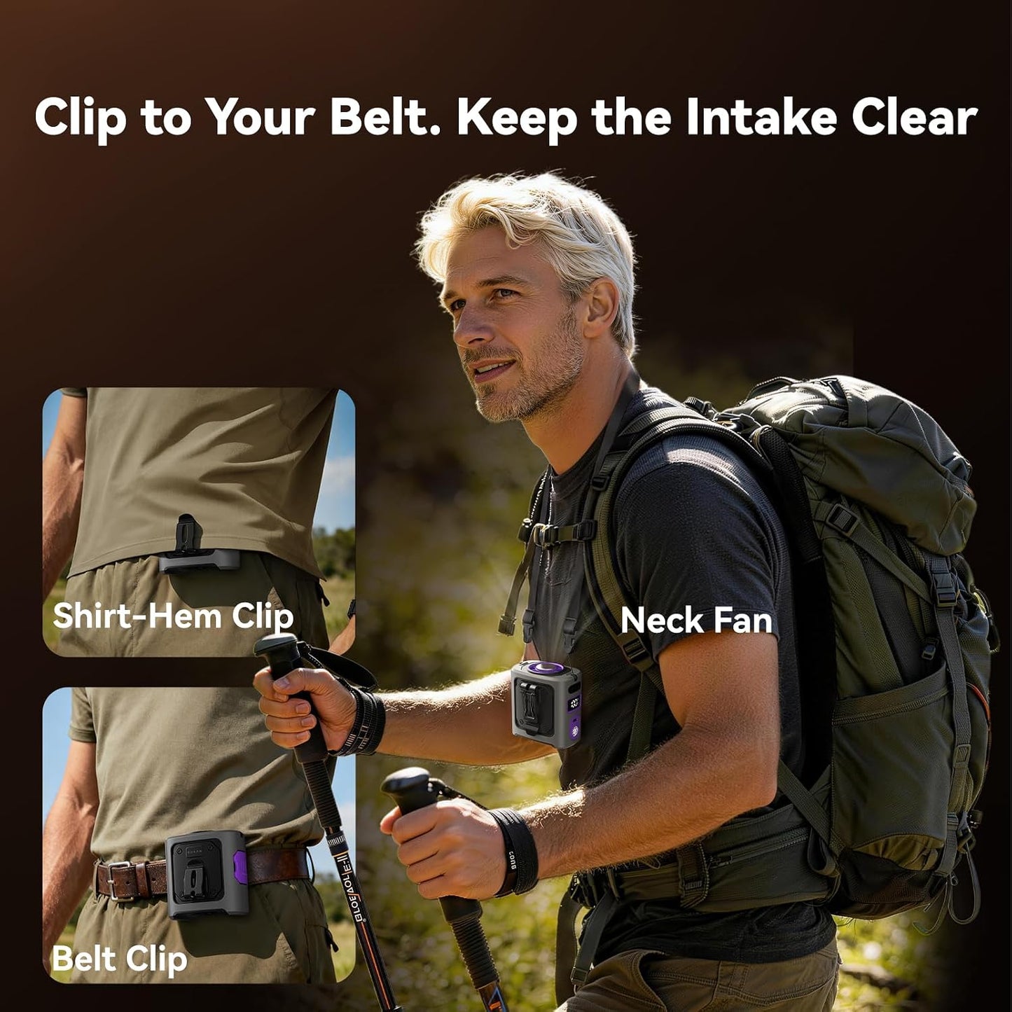 MUXNW Clip-On Waist Fan with Ice Cooling Plate, 14000RPM, 8000mAh | 5 Speeds, 8-42H Runtime, Belt Clip, Under-Shirt Airflow, Semiconductor Contact Cooling for Outdoor Work