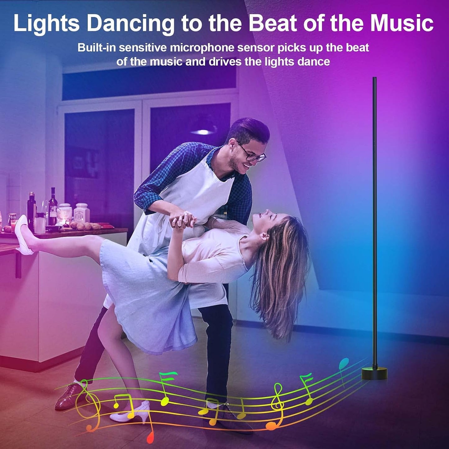 Miortior Corner Floor Lamp - Smart RGB LED Corner Lamp with App and Remote Control, 16 Million Colors & 68+ Scene, Music Sync, Timer Setting - Ideal for Living Rooms, Bedrooms, and Gaming Rooms