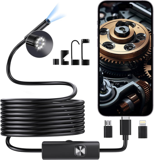 Endoscope Camera with Light, 1920P HD Borescope with Dimmable LED | Endoscope Camera for iPhone & Android, 16.4ft Semi-Rigid Snake Camera, IP67 Waterproof Inspection Tools, Gifts for Men