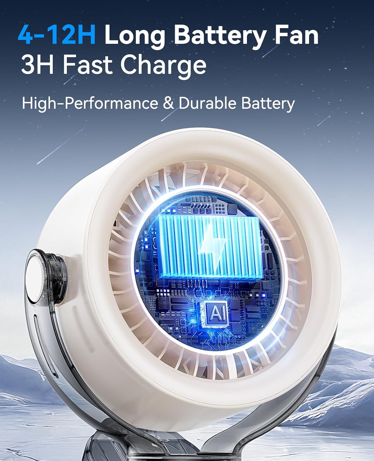 KIMMOO 4000mAh Rechargeable Portable Clip on Fan-100-Speed Touch Control, LED Display, 360° Rotate Quiet Turbo Desk Fan, Small Battery Operated USB Fan for Stroller Bed Travel Camping Golf Gym (White)