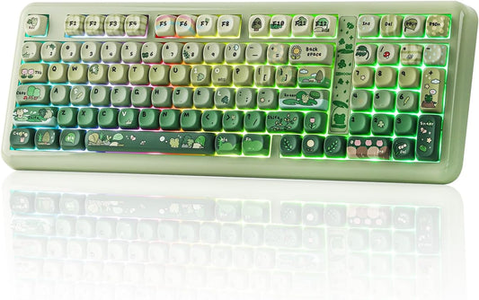 KiiBoom Phantom98 Lite 96% Wireless Mechanical Gaming Keyboard, VIA Programmable, Creamy Keyboard with Gasket, 8000mAh Battery, Hot Swap, RGB Backlits, NKRO for Win/Mac (Green, Mossy Silent Switch)