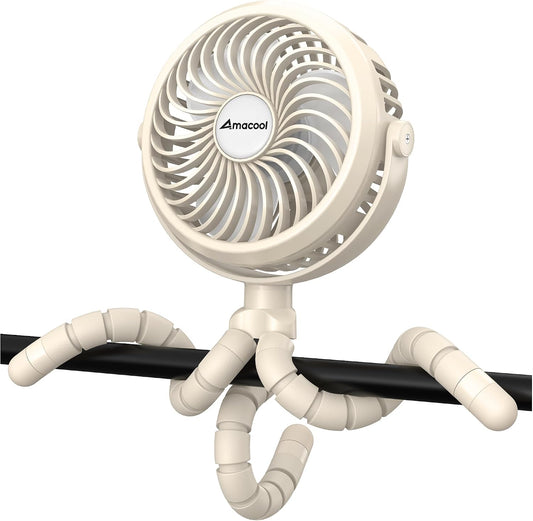 AMACOOL Battery Operated Stroller Fan, Portable Clip On Fan Rechargeable | Baby Travel Essentials for Beach Disney, Newborn Boy & Girl Gifts Registry Search, Cooling for Car Seat Wagon Crib Treadmill