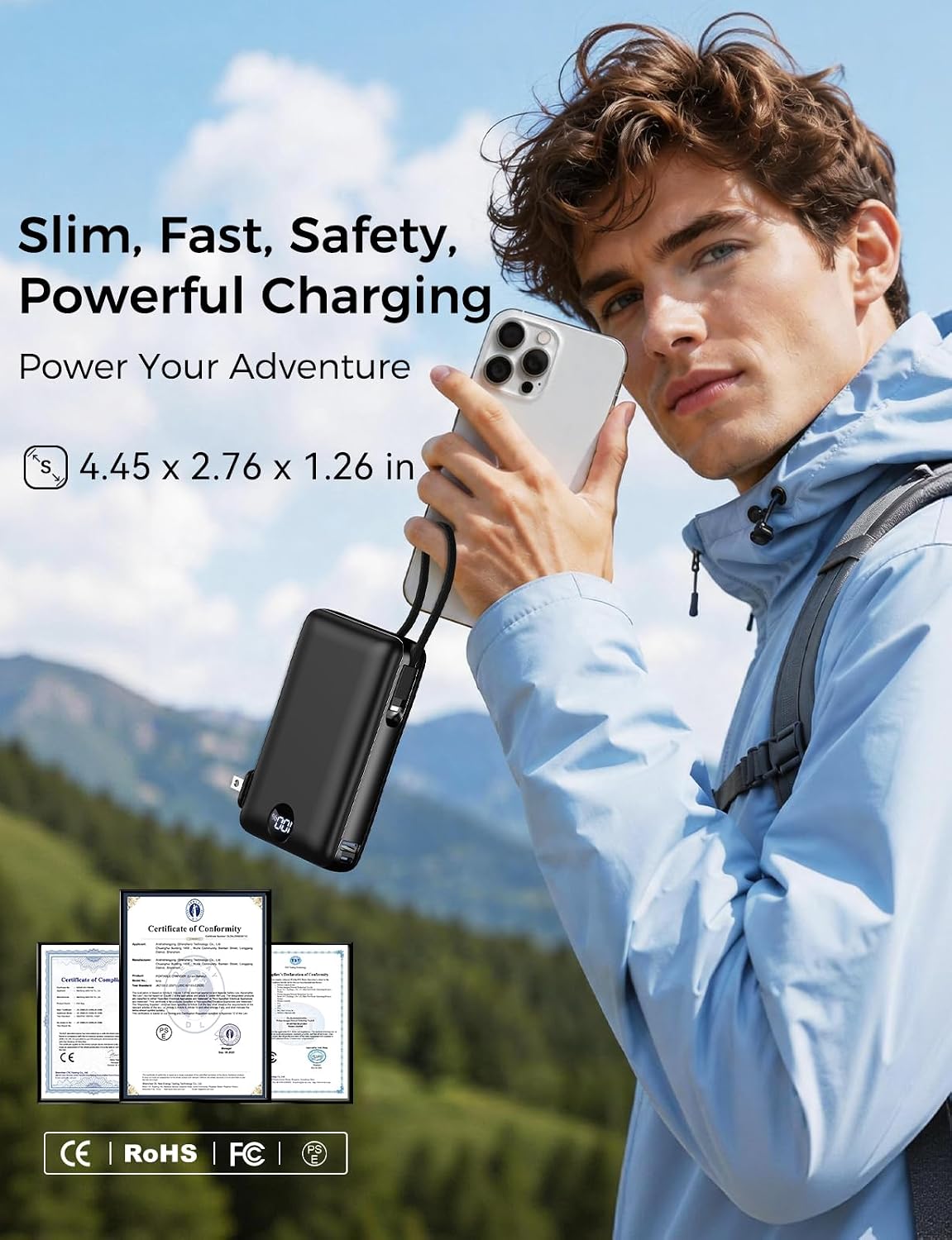 Portable Charger Power Bank 50000mAh Massive Capacity with Wall Plug Black | Built-in USB-C & iOS Cables, 22.5W Fast Charging Battery Pack with LED Display, Travel Essential for Camping, iPhone/Samsung