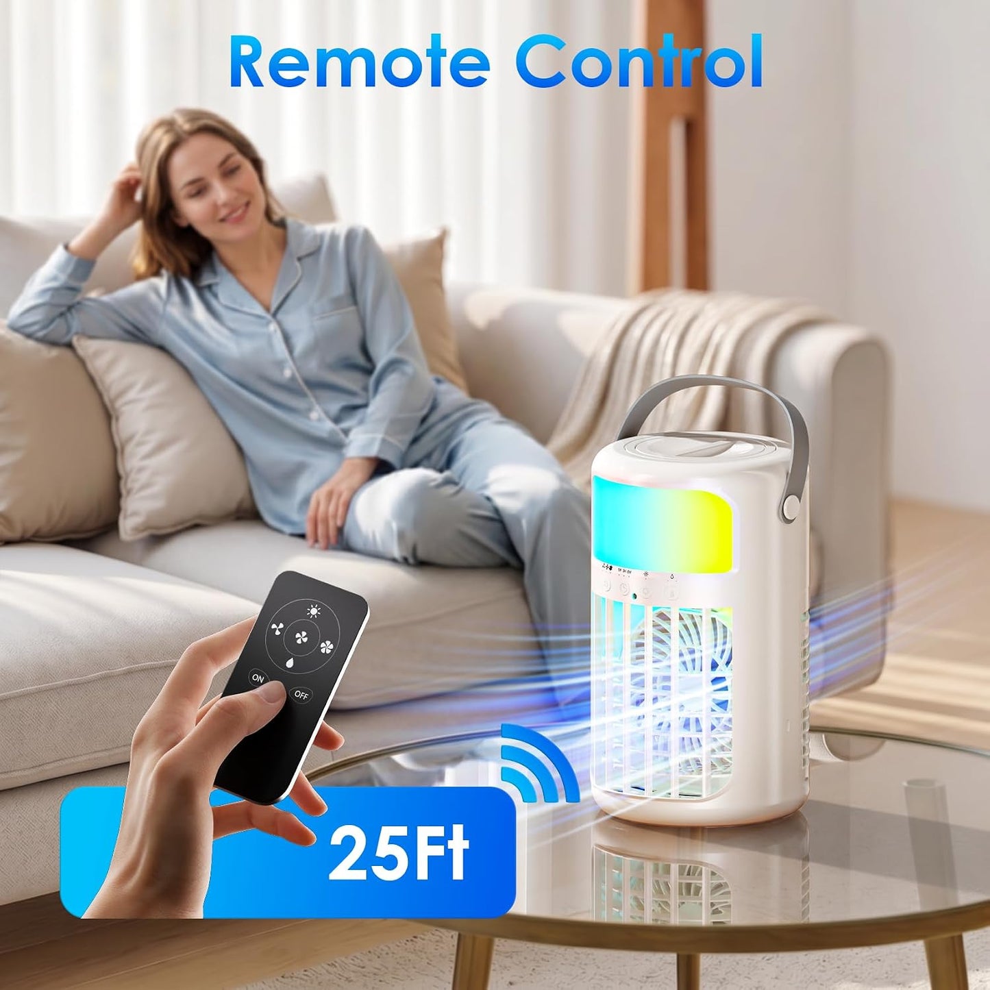 Portable Air Conditioners, Evaporative Air Cooler, 4-in-1 Portable AC Fan, 1500ML Tank, 3 Speeds & 2 Mist Modes, Remote, USB-C Cooling for Bedroom Office Camping