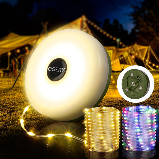 Camping String Lights 4 in 1, 32.8FT Quick Storage 8 Modes Protable | Rechargeable Fairy Tent Lights String, Hanging Lantern LED Lamp for Outdoor Indoor Patio Awning Decor Camping Essentials