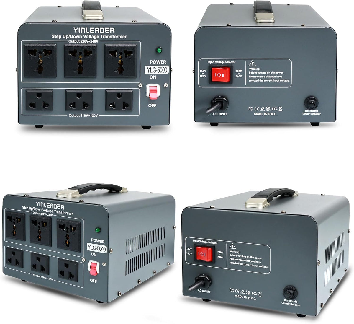 5000 Step Up/Down Transformer Converter 110/120Volt-220/240Volt | US Power Cord,Circuit Breaker Protection (Grey)