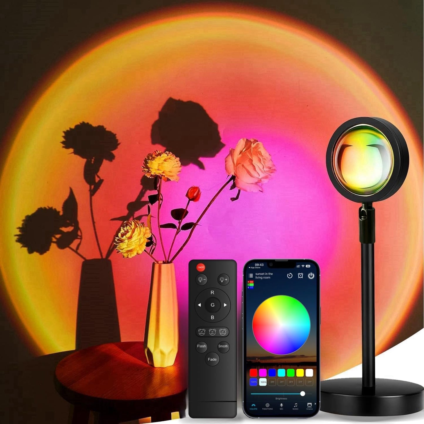 JIMEI Sunset Lamp Projector Led Lights for Bedroom Night Light RGB Lights Sun Sunlight Sunrise Lamp Mood Lighting Home/Room Decor Gifts for Women,Tabletop Multicolor
