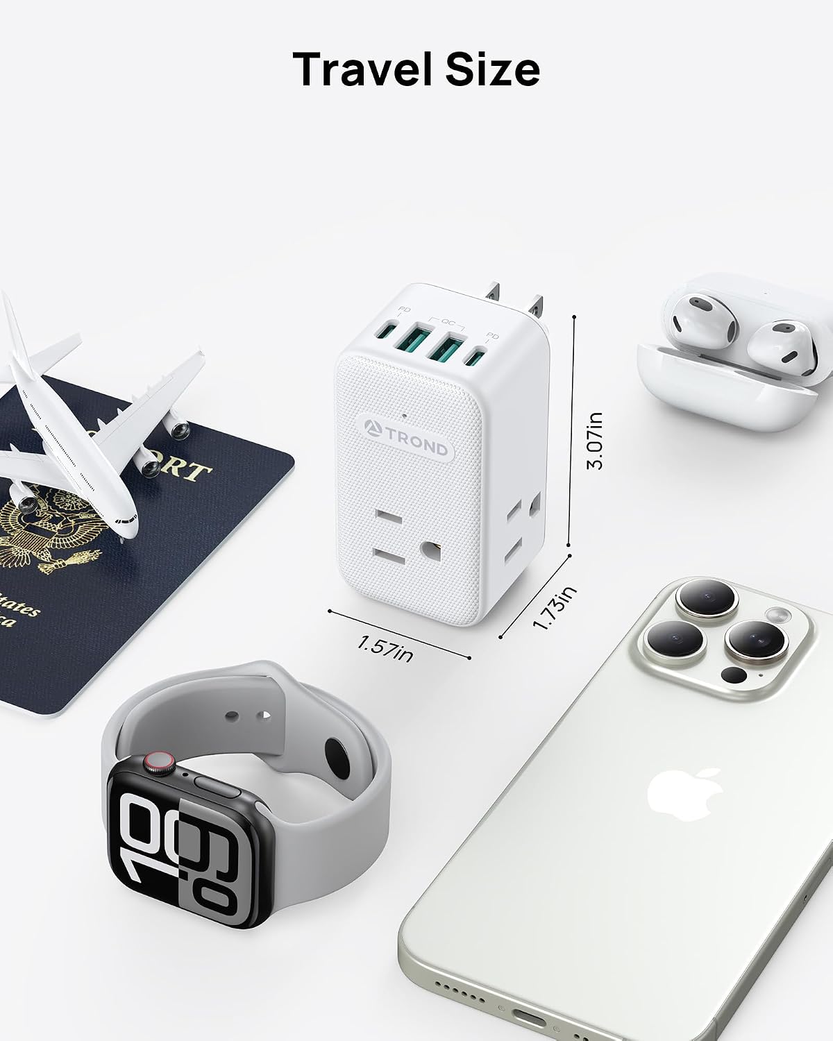 TROND Multi Plug Outlet Extender with 2 PD 20W USB C Charger and 3 Outlets | 360 Rotating Plug, 4 USB Plug Adapter, 2 USB C and 2 USB A, A Small Charging Station for Kitchen Bathroom Cruise Essentials