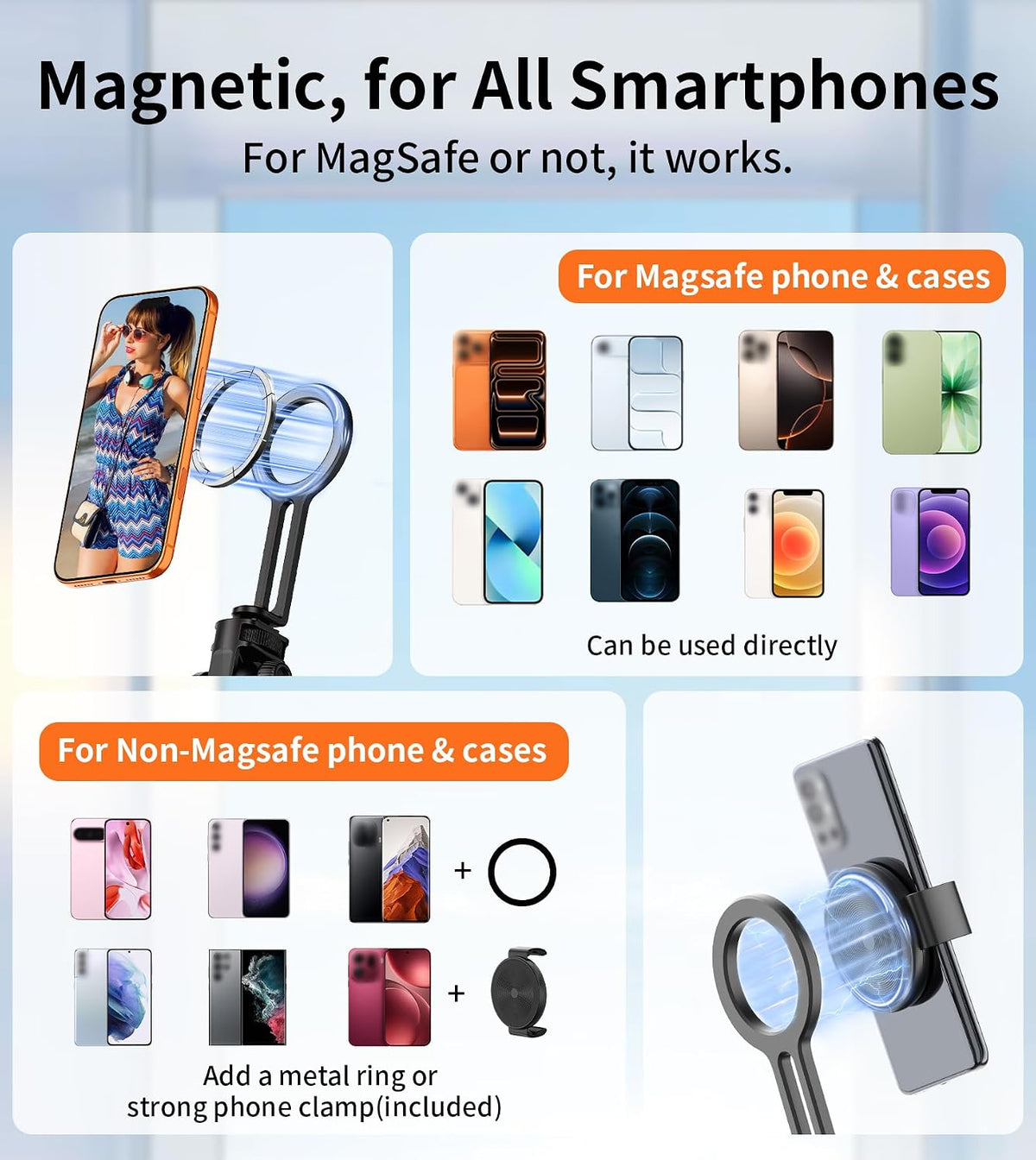 69" Magnetic Phone Tripod Stand Selfie Stick with Remote & Phone Mount | Portable Stand holder Rechargeable with Tripod Leg，360°Rotatable Travel Tripod Compatible for iPhone/Android/Magsafe