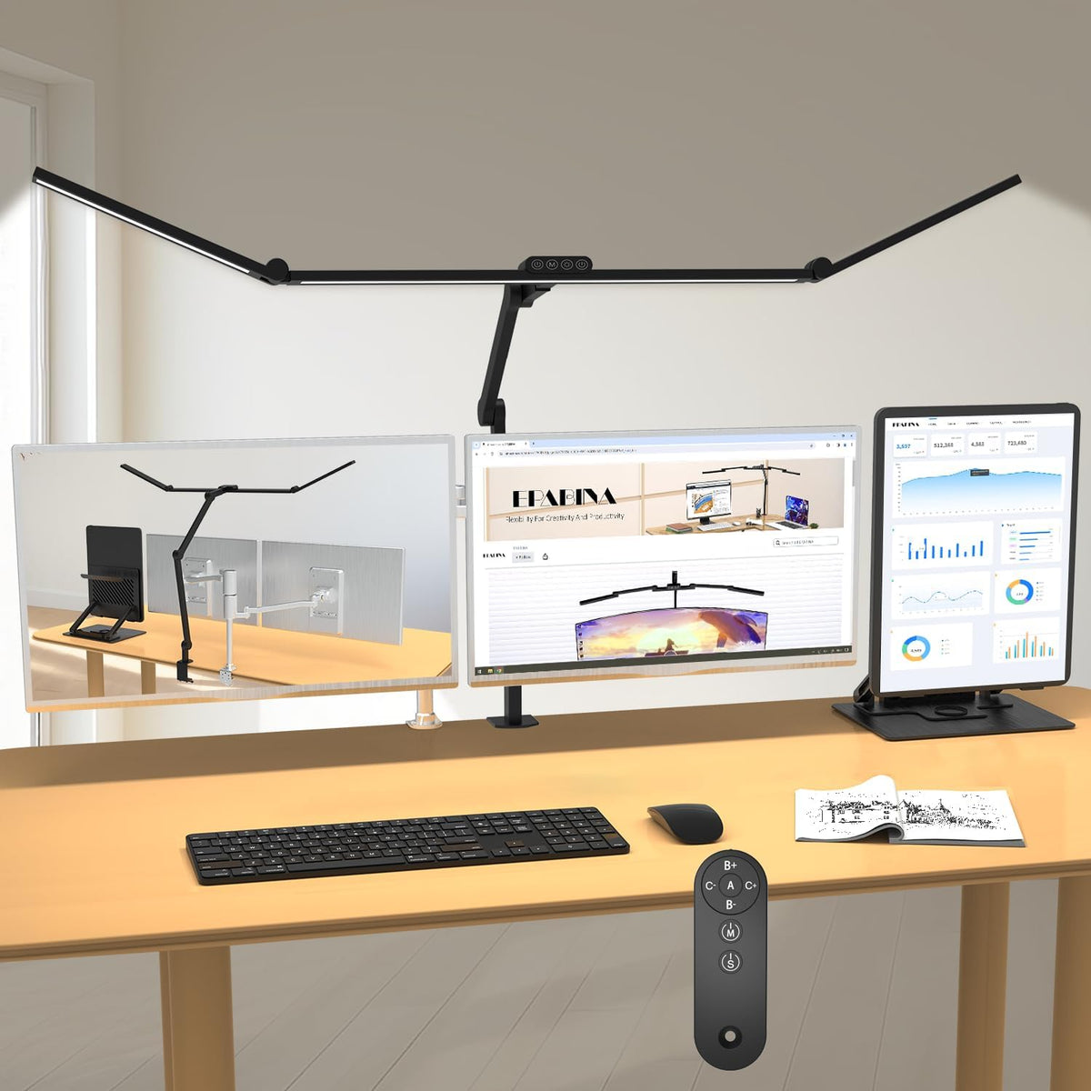 EPABINA 36W Ultra Bright Architect Desk Lamp with Clamp, Tall Overhead Rotatable Led Desk Light for Home Office, 47Inch Long Adjustable Monitor Light Bar with Remote for Computer Screen Desktop Table