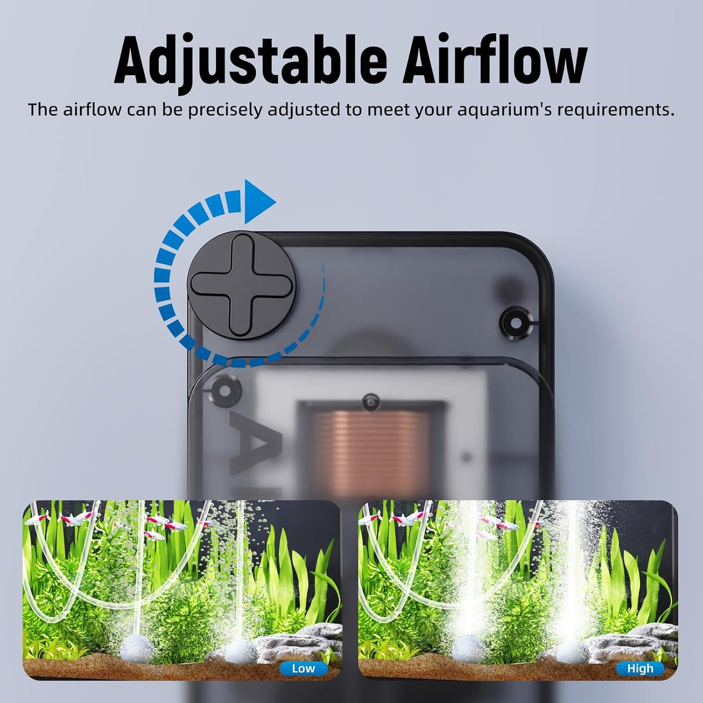 AQUASMITH Aquarium Air Pump,Ultra-Quiet/Small Size/More Output Air Pump for Fish Tank 1.5w/29GPH/14Kpa,with Air Stone Bubbler,Adjustable Airflow,Single Outlet Suitable for 20-40 Gallon Fish Tank