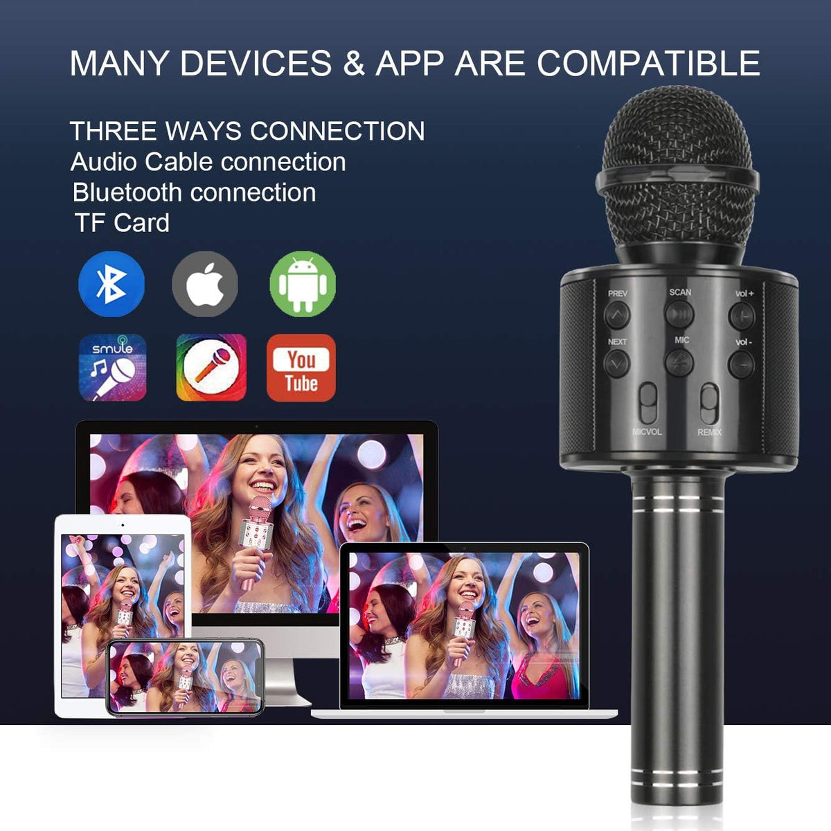 Viposoon Best Gifts for Kids, Wireless Karaoke Microphone Bluetooth for Birthday Gifts for 4-12 Year Old Girls Boys for Girls Age 4-12 Christmas Xmas Stocking - Black