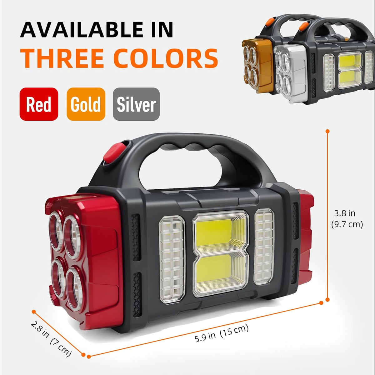 Solar Handheld Flashlight, 4 Lighting Modes Rechargeable LED Work Light, USB-C & Solar Powered Portable Lantern,Emergency Camping Light for Outdoor, Hiking, Power Outage (Red-1pcs)