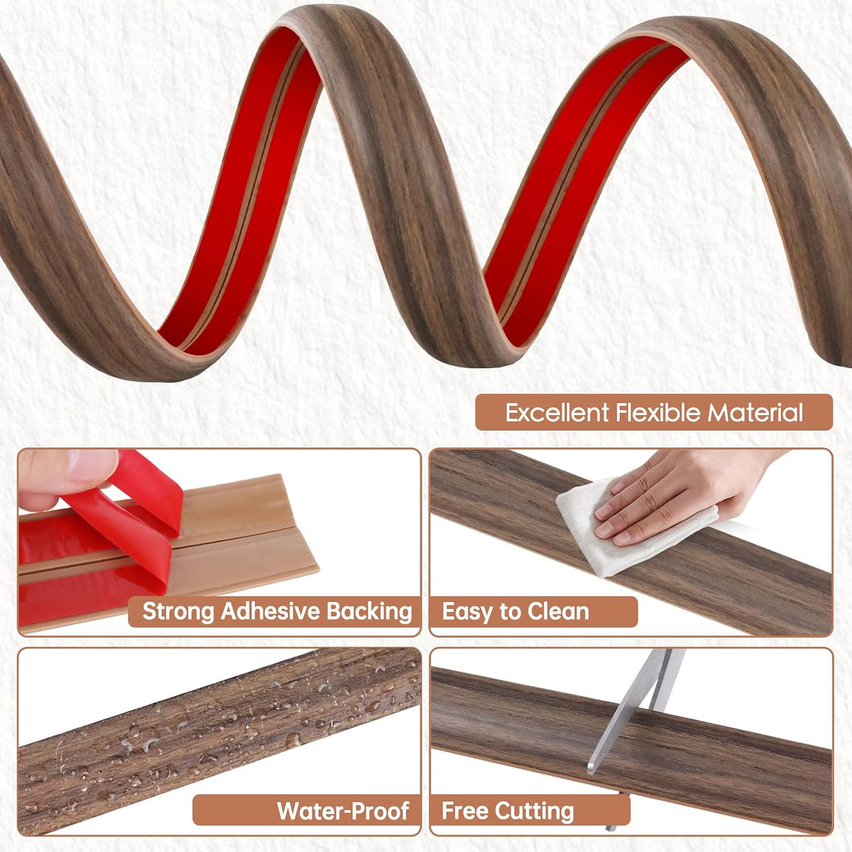 Floor Cord Cover for Wires on Floor Self Adhesive Cord Hider | Floor Cable Cover Floor Wire Covers for Cords Prevent Cable Trips, Cord Cavity W 0.47" x H 0.27", Misty Brown Wood, 3.3Ft